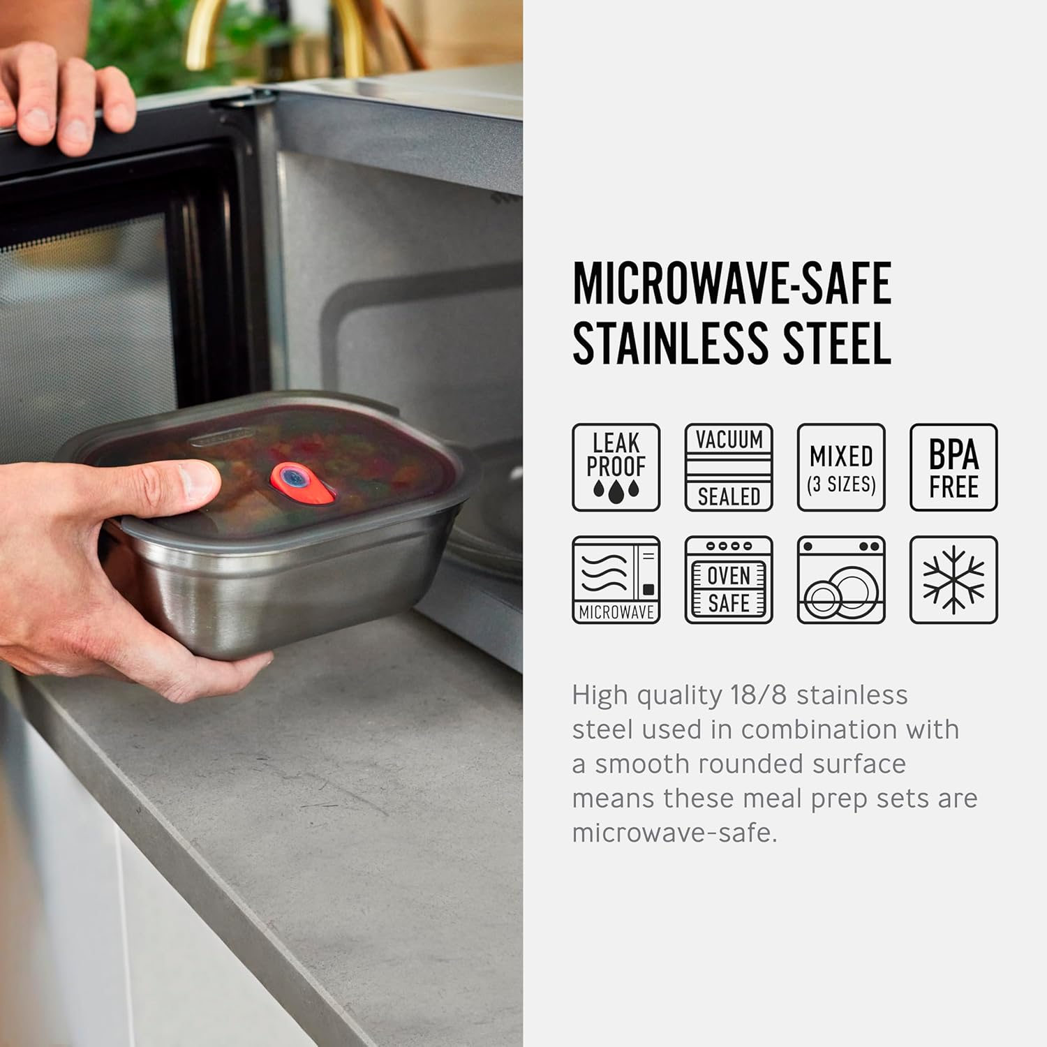 BLACK + BLUM Multifunctional Lunch Box Stainless Steel Set 600, 900, 1200 Ml | 100% Leak-Proof Meal Prep Boxes with Vacuum Seal | Stainless Steel Lunch Box Freezer, Microwave & Oven Safe | BPA Free image number 6