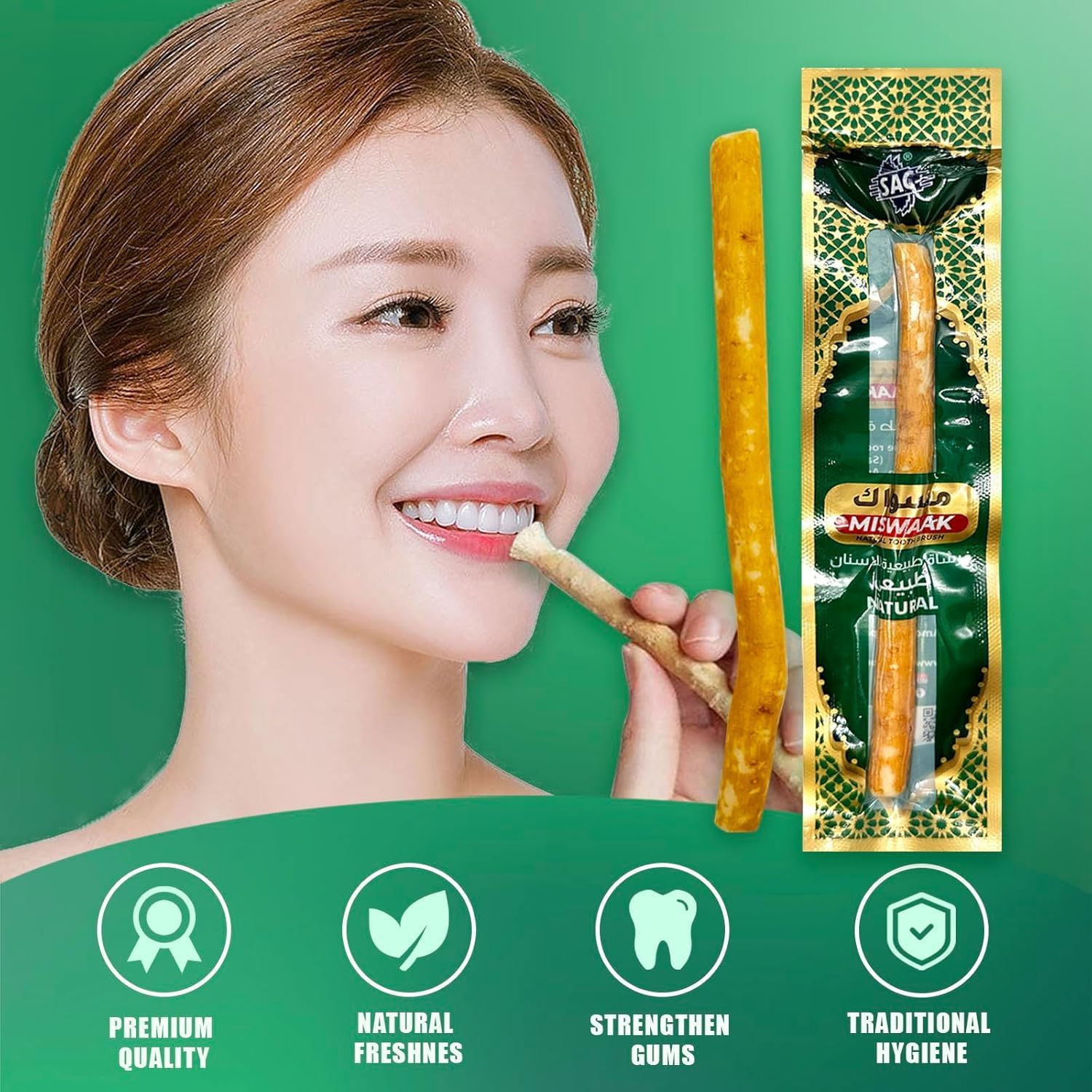 12 Pack Natural Miswak Toothbrush - Vacuum Sealed Traditional Toothbrush Stick - for Healthy Teeths,Gums and Fresh Breath (Original Flavor) image number 2