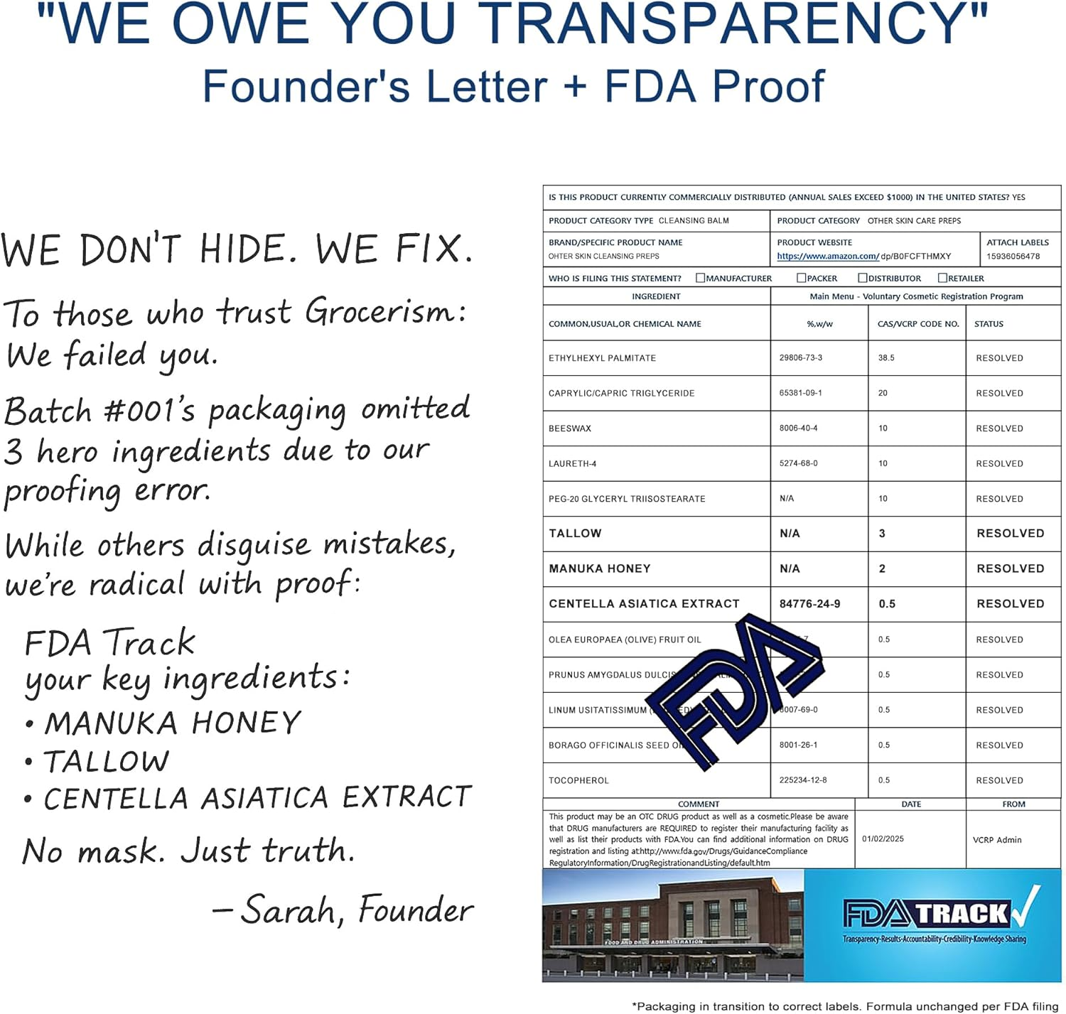 Grocerism Manuka Honey & Centella Asiatica Makeup Remover Balm, Soothing Cleansing Balm with Beef Tallow for Dry, Sensitive Skin, Deep Cleanse & Moisturize, 3.53 Oz Organic Skincare image number 3