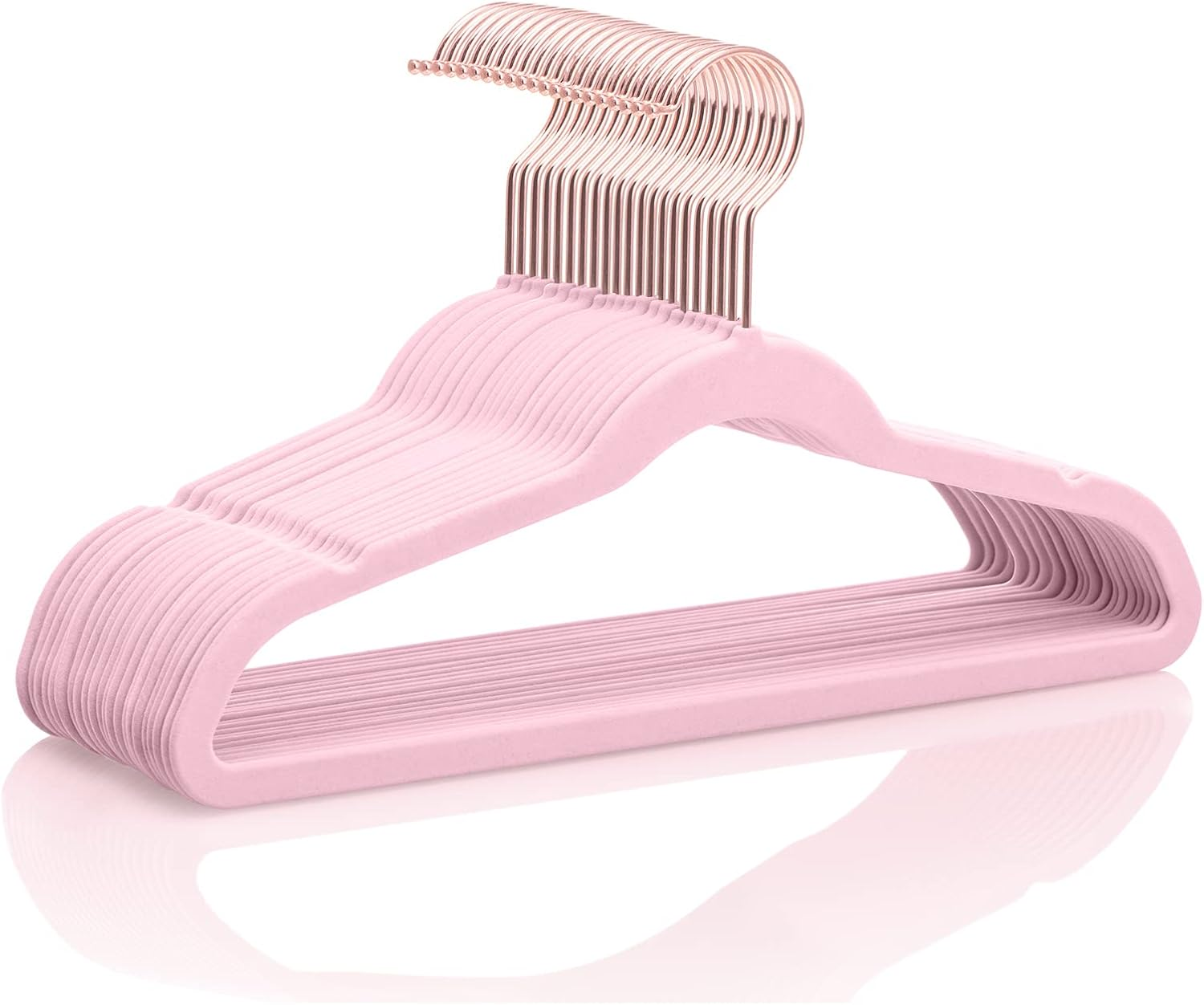 MIZGI Premium Kids Velvet Hangers (Pack of 50) 14" Wide with Copper Rose Gold Hooks,Space Saving,Nonslip Huggable Closet Hangers for Petite Junior Children'S Skirt Dress Pants,Clothes Hangers