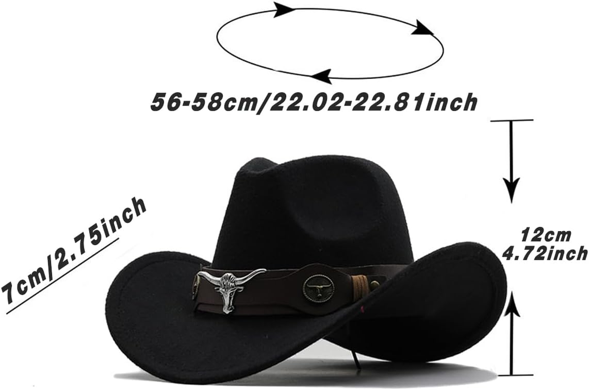 AIMALL Top Hat Ethnic Style Cow Label Western Denim Top Hat, 4.72-Inch Retro Woolen Felt Riding Hat with Adjustable Ribbon, Metal Stud Decor, Sweatband, Fits Head Circumference 22.02-22.81 Inches - Army Green image number 2