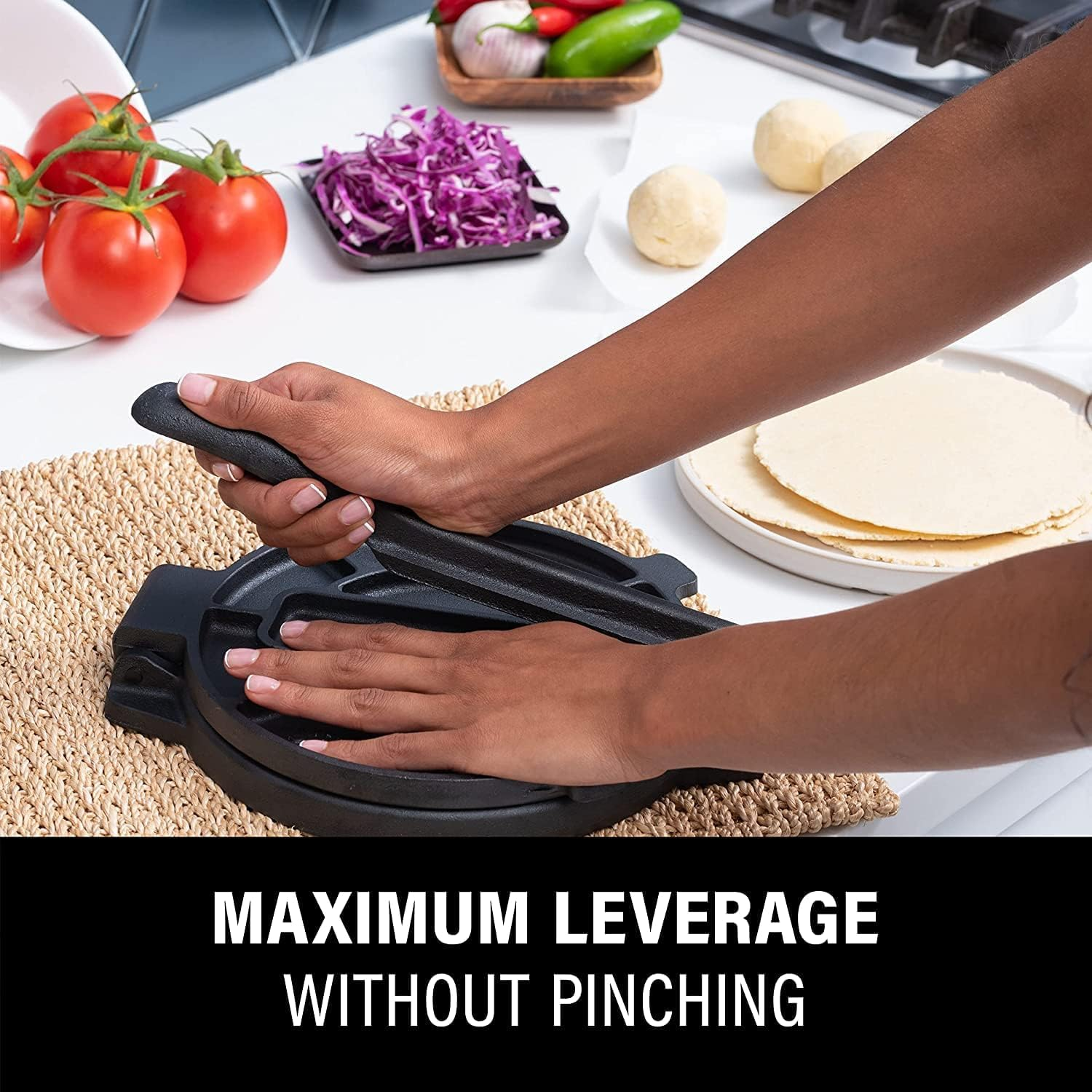 Msiud Cast Iron Tortilla Press, Chopper Press Taco Press Roti Maker Chapati Pizza Rolling Machine Tortilla Machine Kitchen Gadget for Flour Tortilla Tawa or as Dumpling Casting Press 16 Cm image number 4