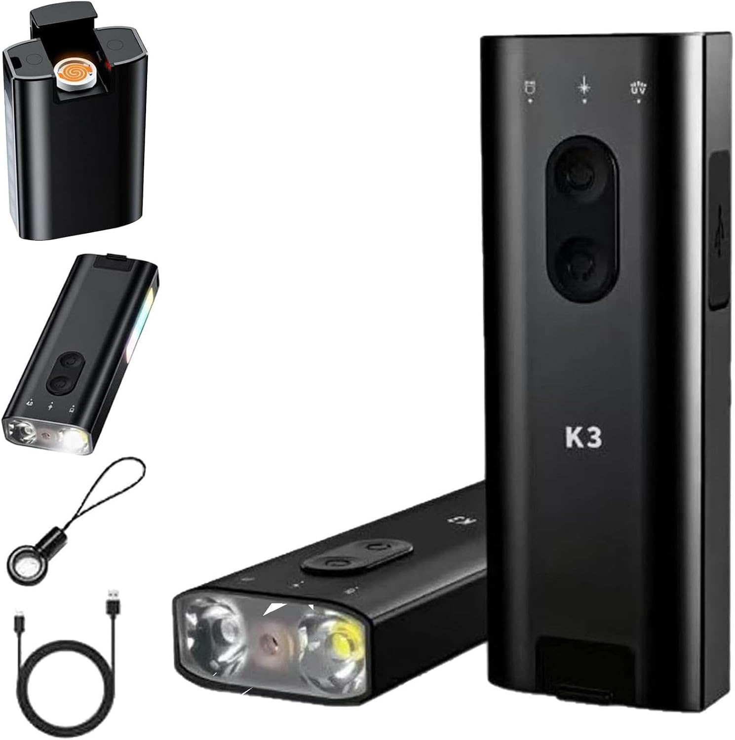 Ultramulti Flashlight Tool, Mini Keychain Flashlight 800 Lumens with Red & RGB, Magnetic Base Hat Clip, Instant Igniter, IP68 Waterproof, for Camping Hiking Dog Walking & Emergencies (Black)