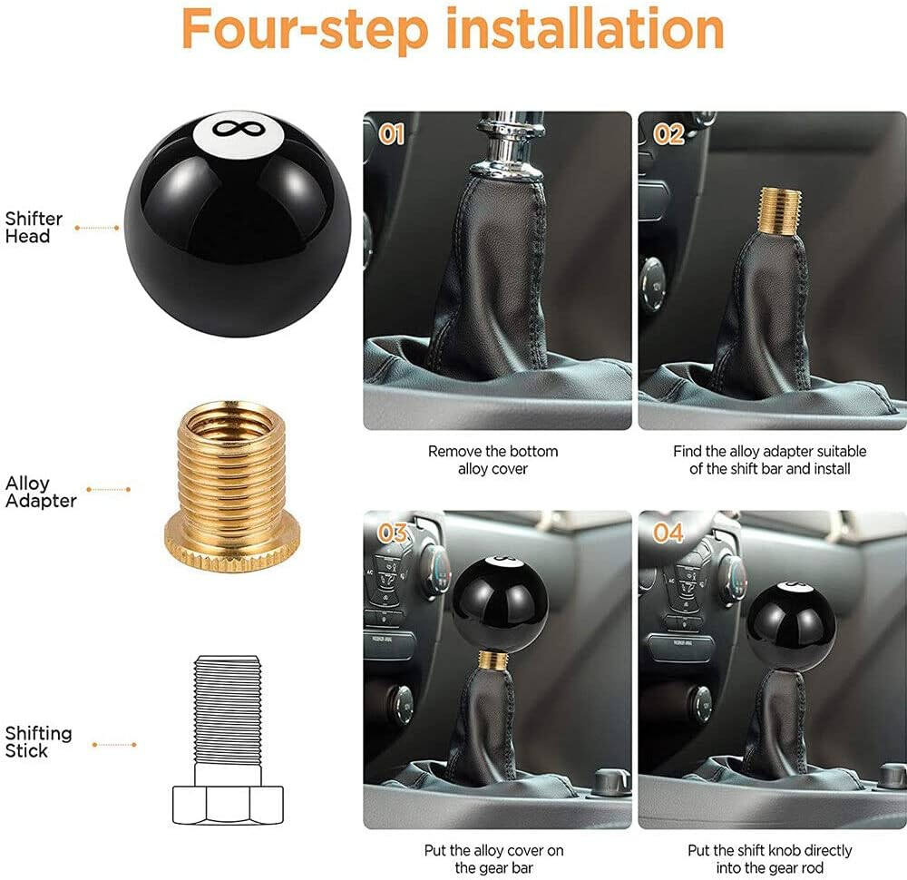 AIMALL Black 8-Ball Car Gear Shift Knob Universal Manual Shifter Lever Cover with 3 Thread Adapters for Manual and Automatic Transmission
