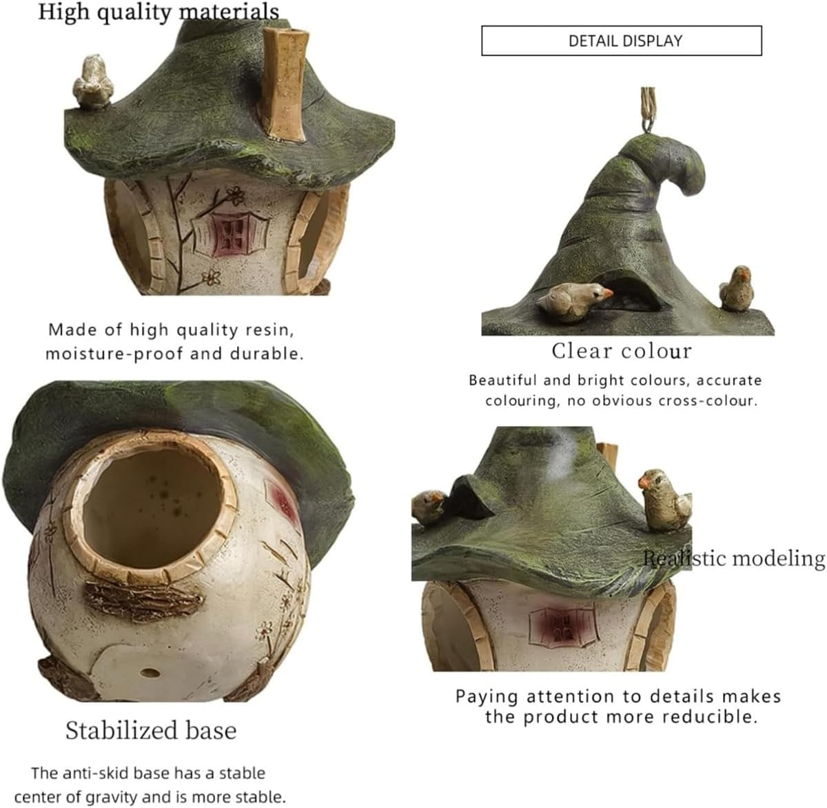 AIMALL 5.51 Inch Hanging Birdhouse Ornament, Cartoon Design, Resin Tree Hummingbird Nest, Outdoor Courtyard Decoration, Weatherproof and Durable image number 6