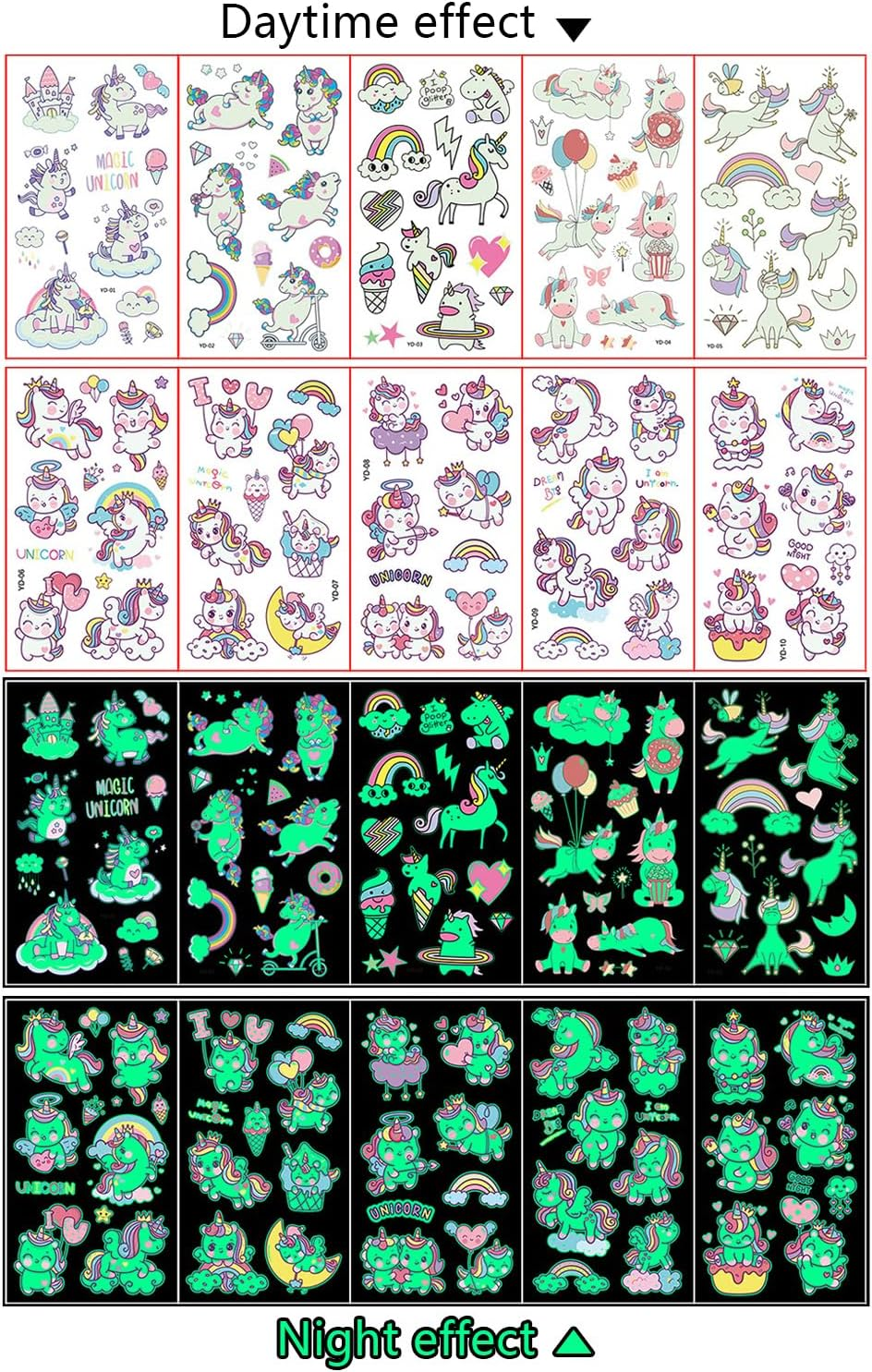 Unicorn Party Favors for Kids Unicorn Party Supplies 12 Slap Bracelets,12 Stamps,10 Sheets Luminous Temporary Tattoos,10 Unicorn Hair Clips,6 Unicorn Erasers for Birthday Party image number 4