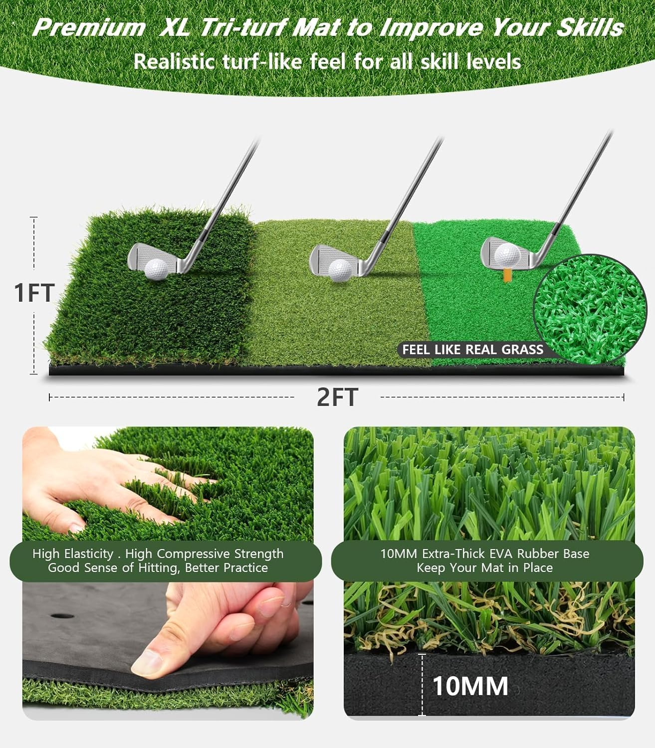 Golf Net, 10X7Ft Practice Net with Tri-Turf Mat, All in 1 Home Hitting Aid Nets for Backyard Driving Chipping Swing Training with Target/Mat/Balls/Tee/Golf Lovers image number 5