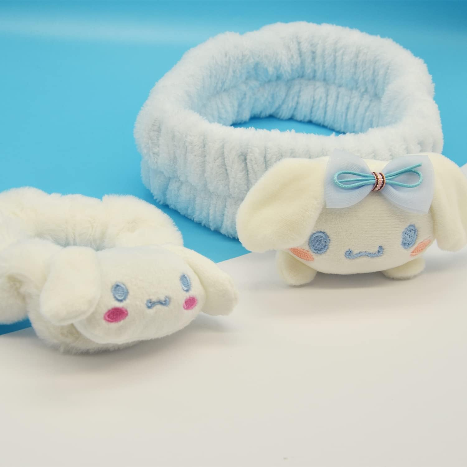 Cin 2 Pcs Hair Band and Hair Tie Kawaii Headband Cartoon Hair Clips Hair Accessories Character Coral Hair Band Gift Hair Coral Fleece Head Wraps Elastic Band for Girls Women - Fg+Fs-Cin image number 3