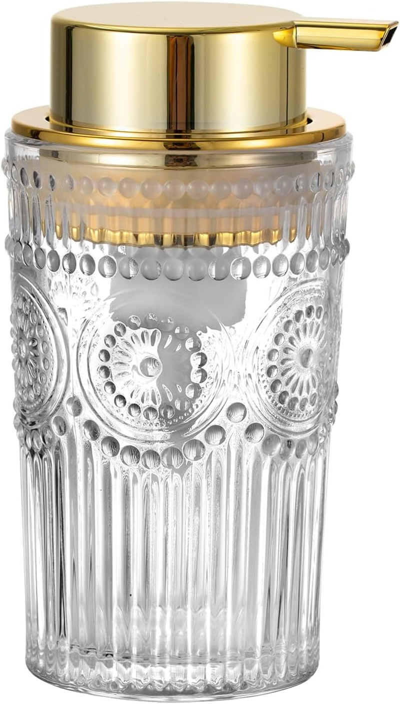 Glass Liquid Soap Dispenser, Refillable Liquid Dispenser with Gold Pump, Hand Soap Dispenser for Bathroom Kitchen, Modern Home Bathroom Decor （Liquid Type/Large Clear）