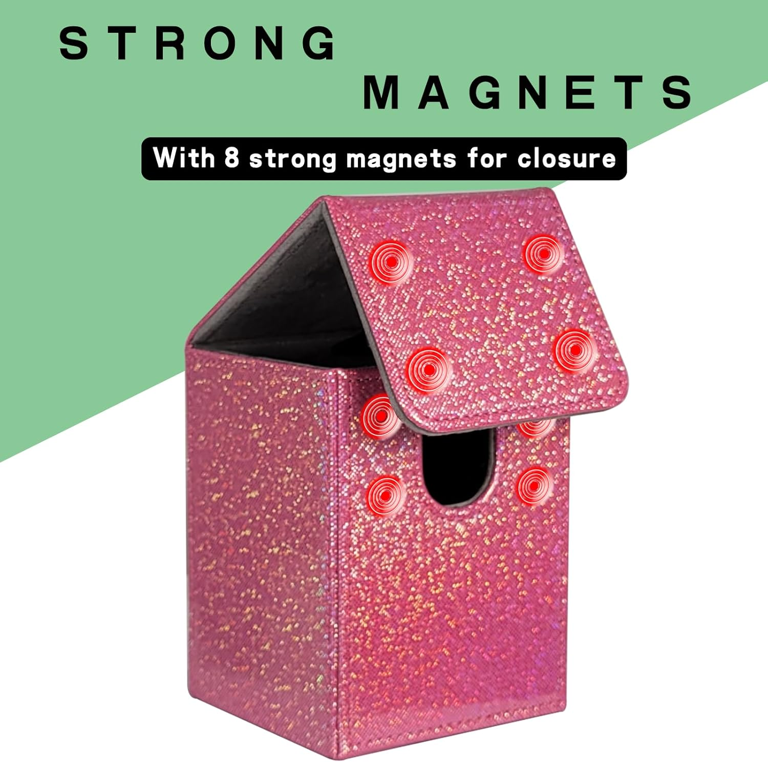 Dmoicols Sparkly Card Deck Box Holds 100+ Single Sleeved Cards,Leather Card Storage Case,Mtg Commander Deck Box with 2 Dividers Fit TCG CCG Magic Cards Vertical (Sparkly Rose Red Point) image number 2