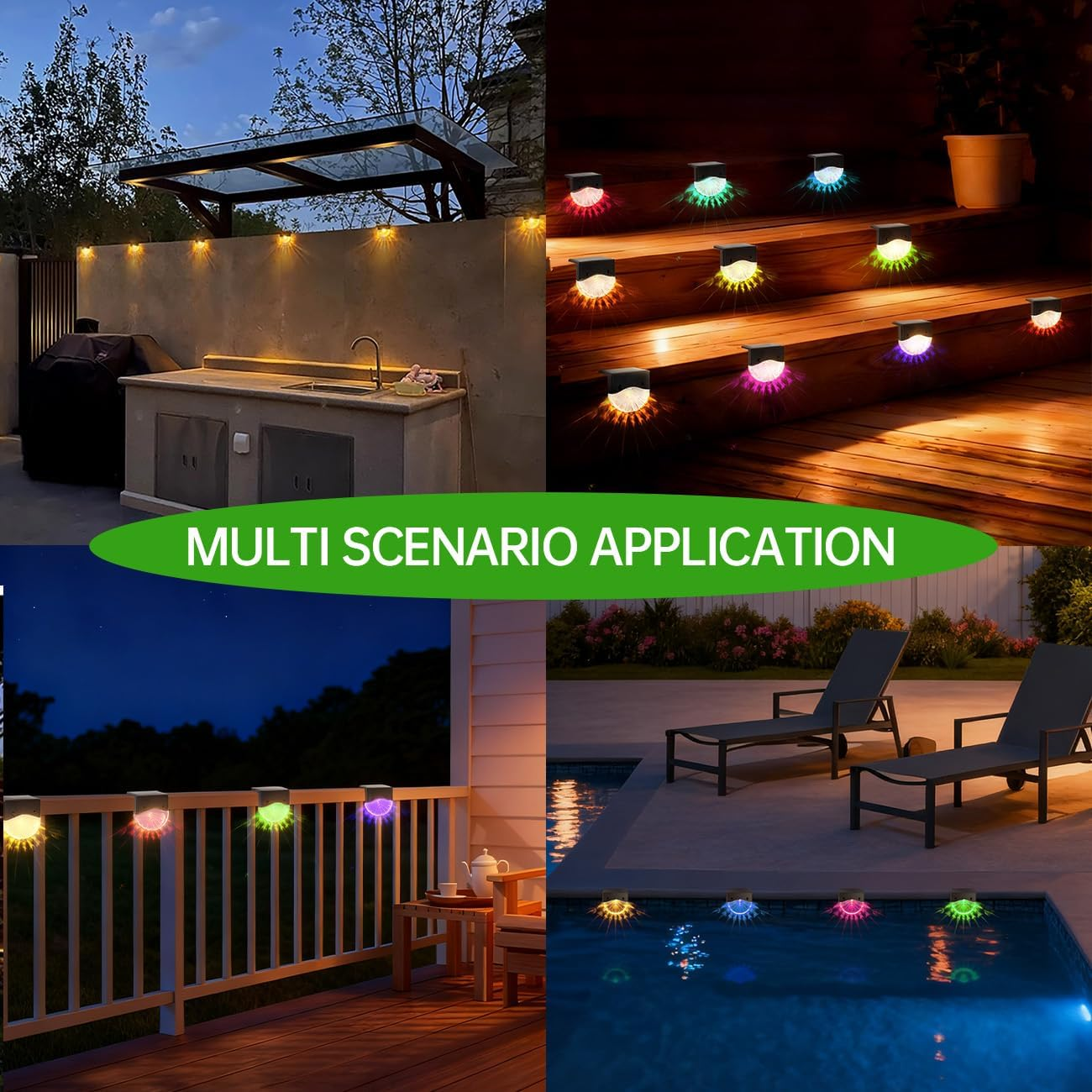 Solar Lights Outdoor, Solar Deck Lights, 4 Pack Solar Fence Step Lights Outdoor Waterproof LED for outside Patio Stairs Yard Garden Backyard Decor, 10 Lumens,Warm White/Color Changing Lighting image number 3