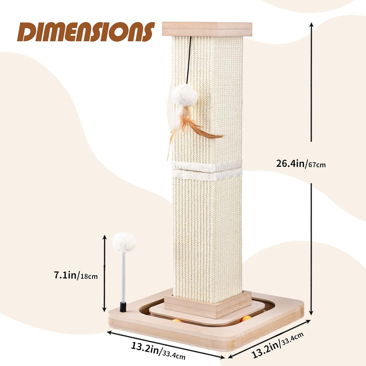 LIFLIX 27" Cat Scratching Post, Sisal Cat Scratcher with Interactive Tracking Balls and Hanging Balls, Vertical Scratching Posts for Indoor Cats and Kittens image number 4