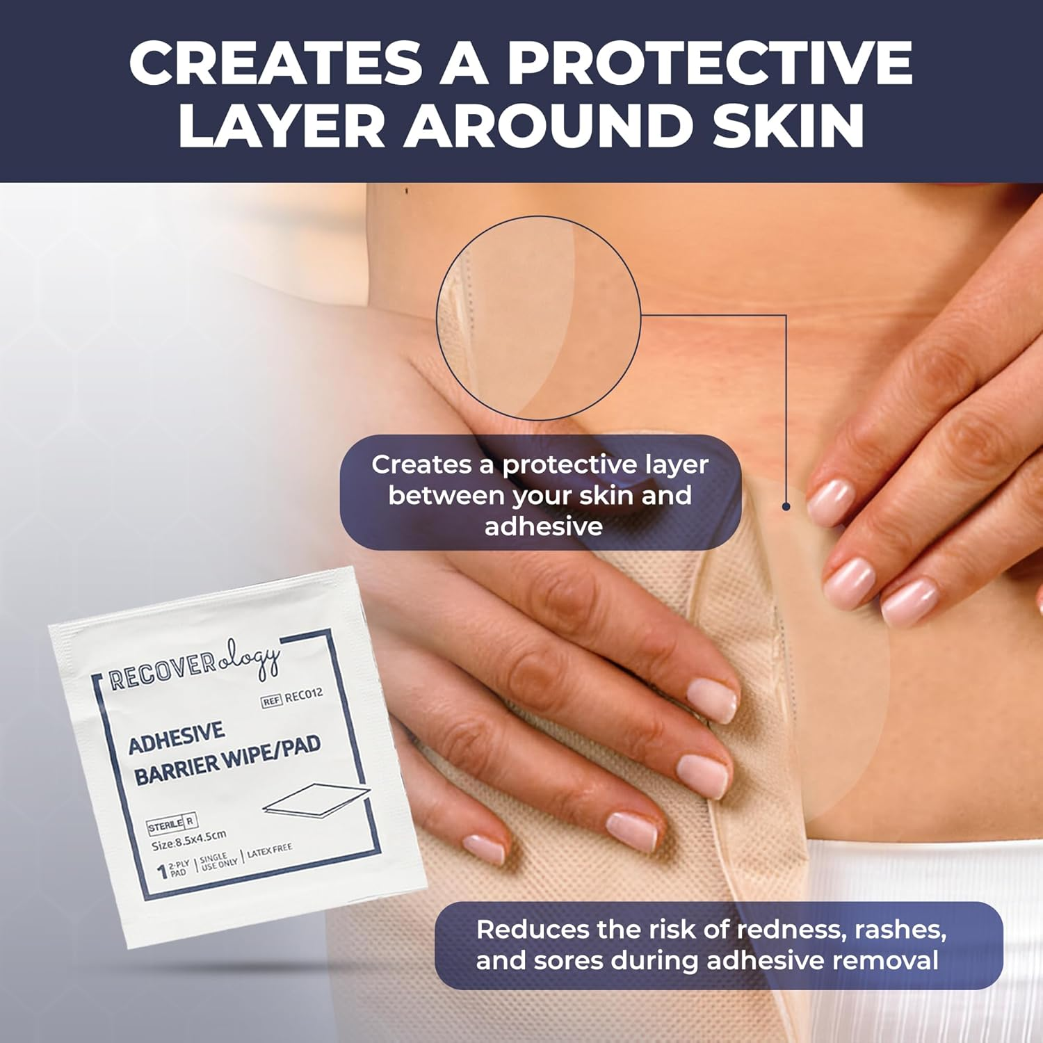 Adhesive Barrier Wipes | Pack of 50 Pads | Skin Protective Barrier Wipes | Improves Tacky Effect of Attachments on Skin | Non Sting | Acetone Free image number 2