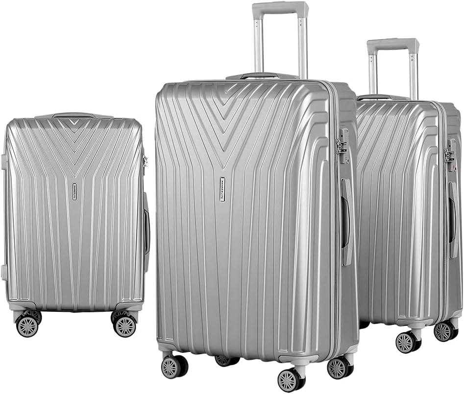 Wanderlite Luggage Set 3Pcs Pink Suitcase Hand Luggages Travel Hard Case Hardside Shell, Lightweight Trolley Carry on Bag Rolling, Small Medium and Large TSA Lock