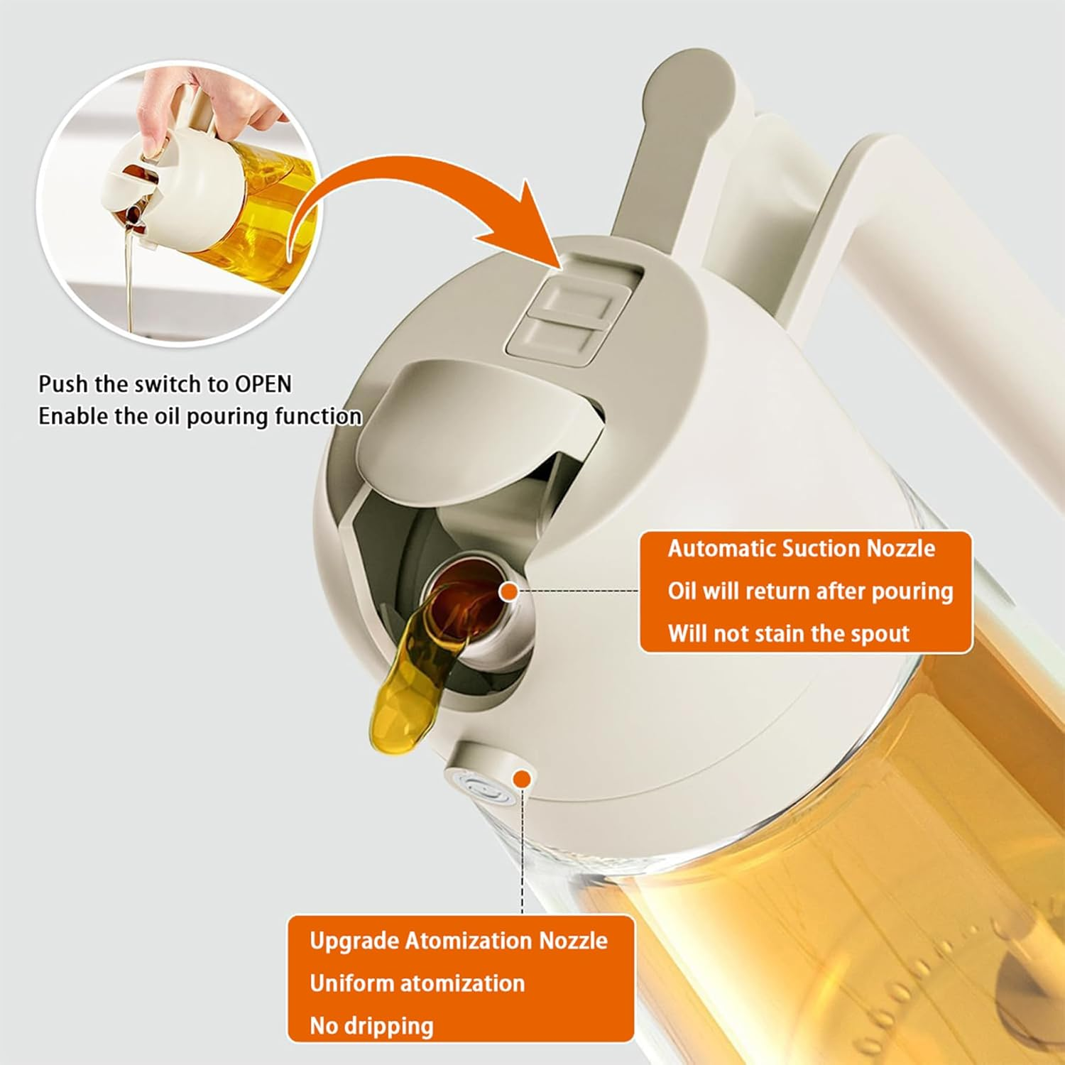 2 Pack Olive Oil Sprayer 2 in 1 Glass Bottle Dispenser 17Oz/500Ml Oil Mister with Premium Nozzle Pour and Spray for Kitchen Cooking Air Fryer, BBQ image number 3