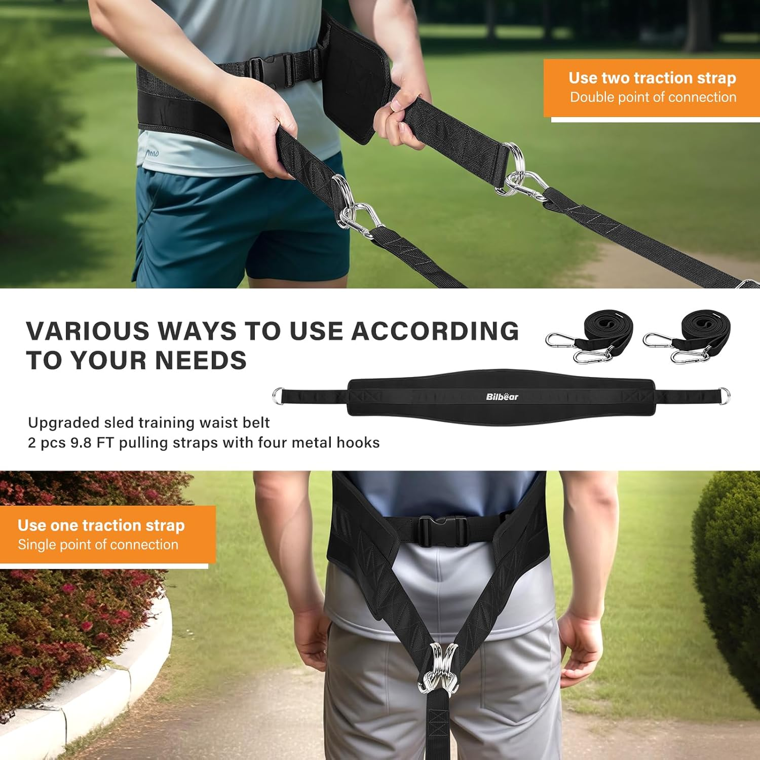 Bilbear Dip Belt for Weightlifting,Weight Lifting Belt with 39 Inch Strap for Pulls Up, Adjustable 43 Inch Fitness Weight Lifting Strap,With 45-Angle Rings&2 Snap Hooks, for Gym - Black image number 2