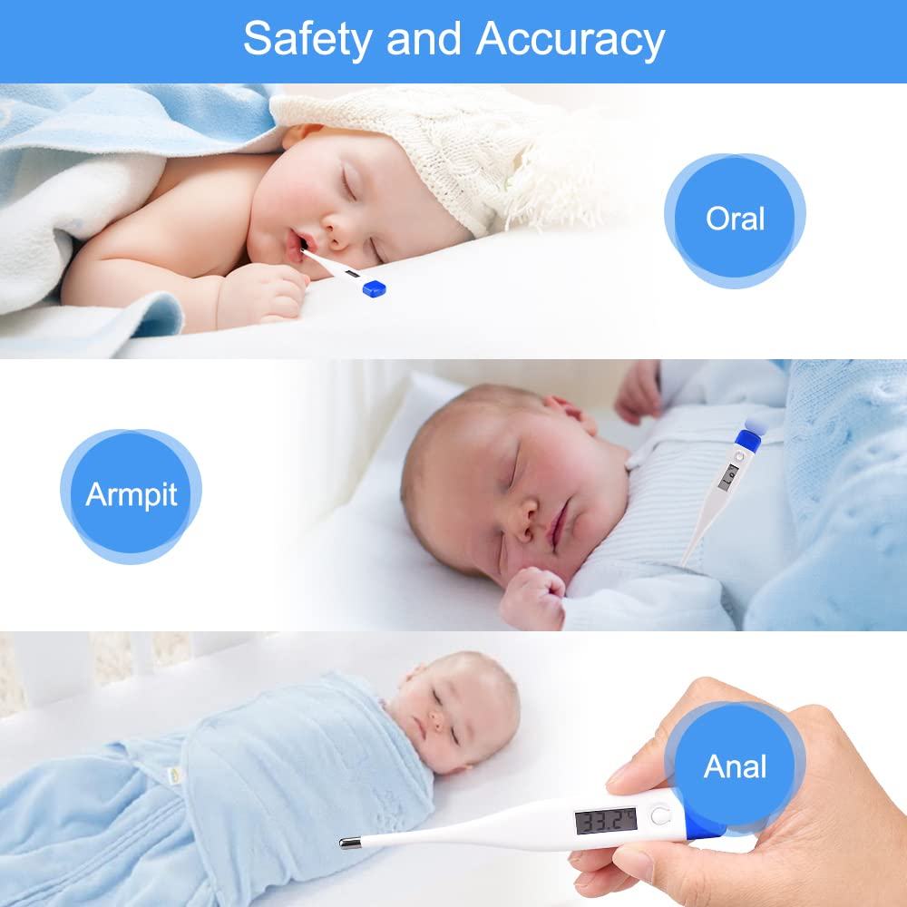 Berrcom Digital Thermometer for Adults and Kids, Oral and Underarm Thermometer for Fever C/F Switchable Rectal Thermometer for Babies with Fever Alarm image number 4