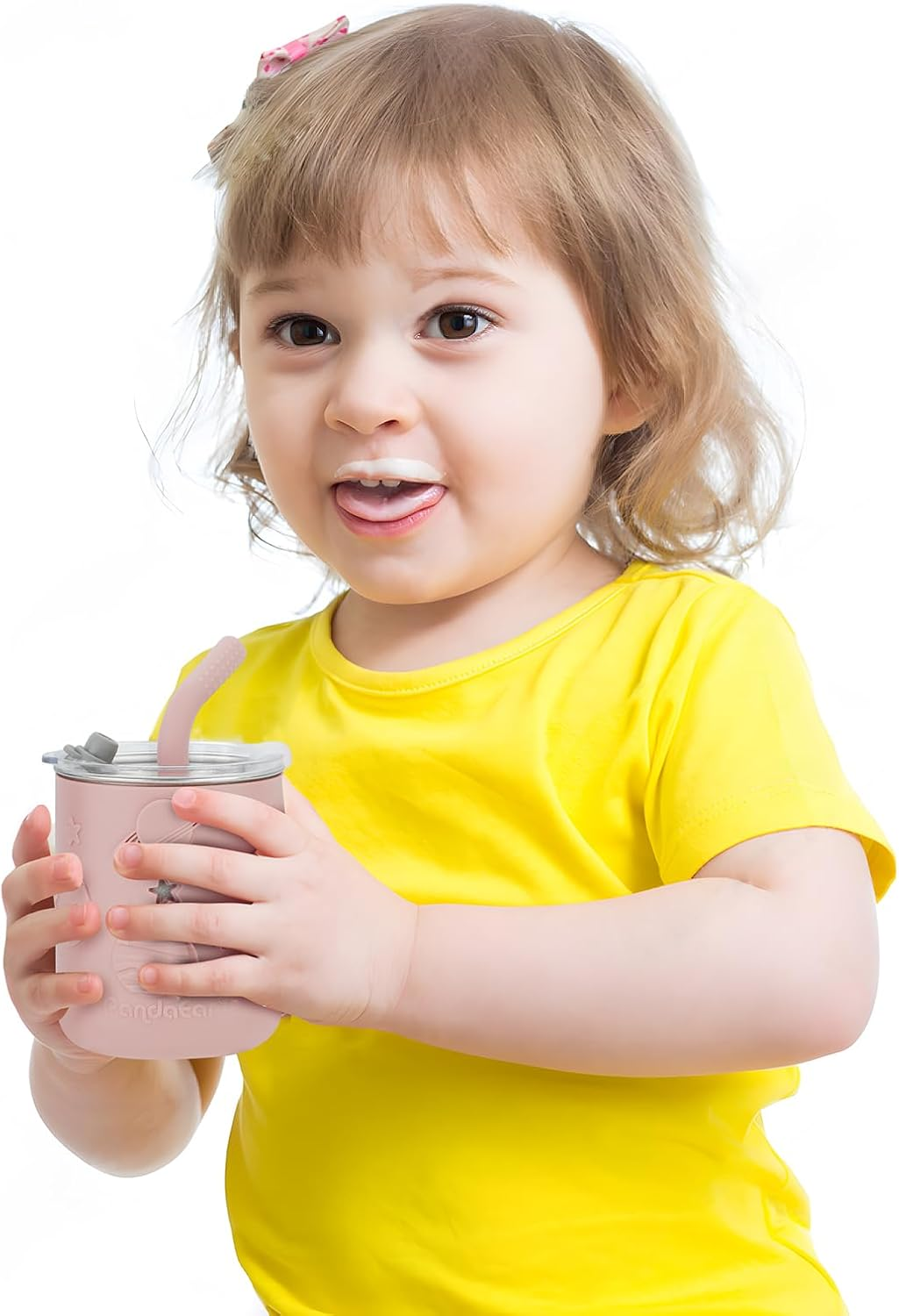 Pandaear 2 Pack Stainless Steel Sippy Cups with Straw and 2 Spoons 2 Forks image number 6