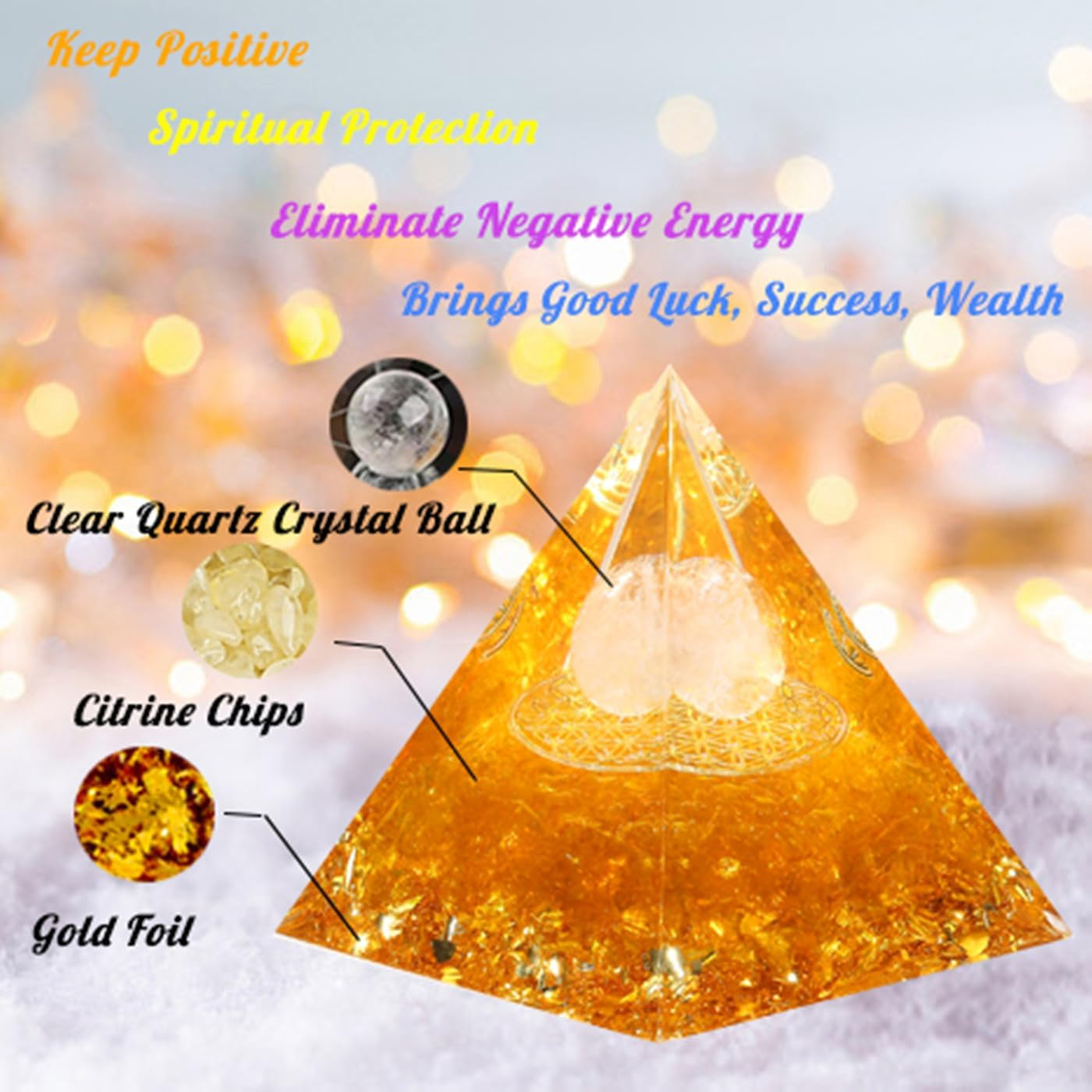 ZHIYUXI 2.4" Citrine Crystals and Healing Stones Yellow Healing Crystals Orgone Pyramid for Attracts Lucky Gifts for Women Men Home Decor Gemstones Energy Balance Reiki image number 2