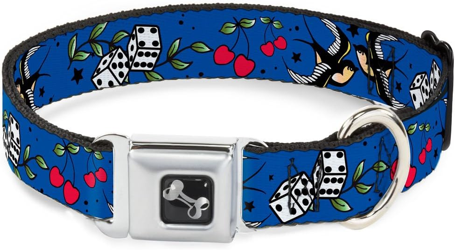 Buckle-Down Seatbelt Buckle Dog Collar - Lucky Black/White - 1" Wide - Fits 15-26" Neck - Large
