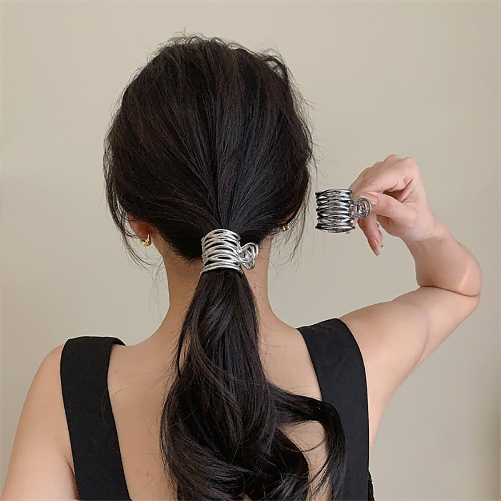 Pack of 2 Metal Hair Clips, Ponytail Hair Clips for Long Hair, Non-Slip Hollow Small Hair Clip, Black Hair Clip, Silver Claw Clip for High Ponytail, Women, Girls, Hair Accessories