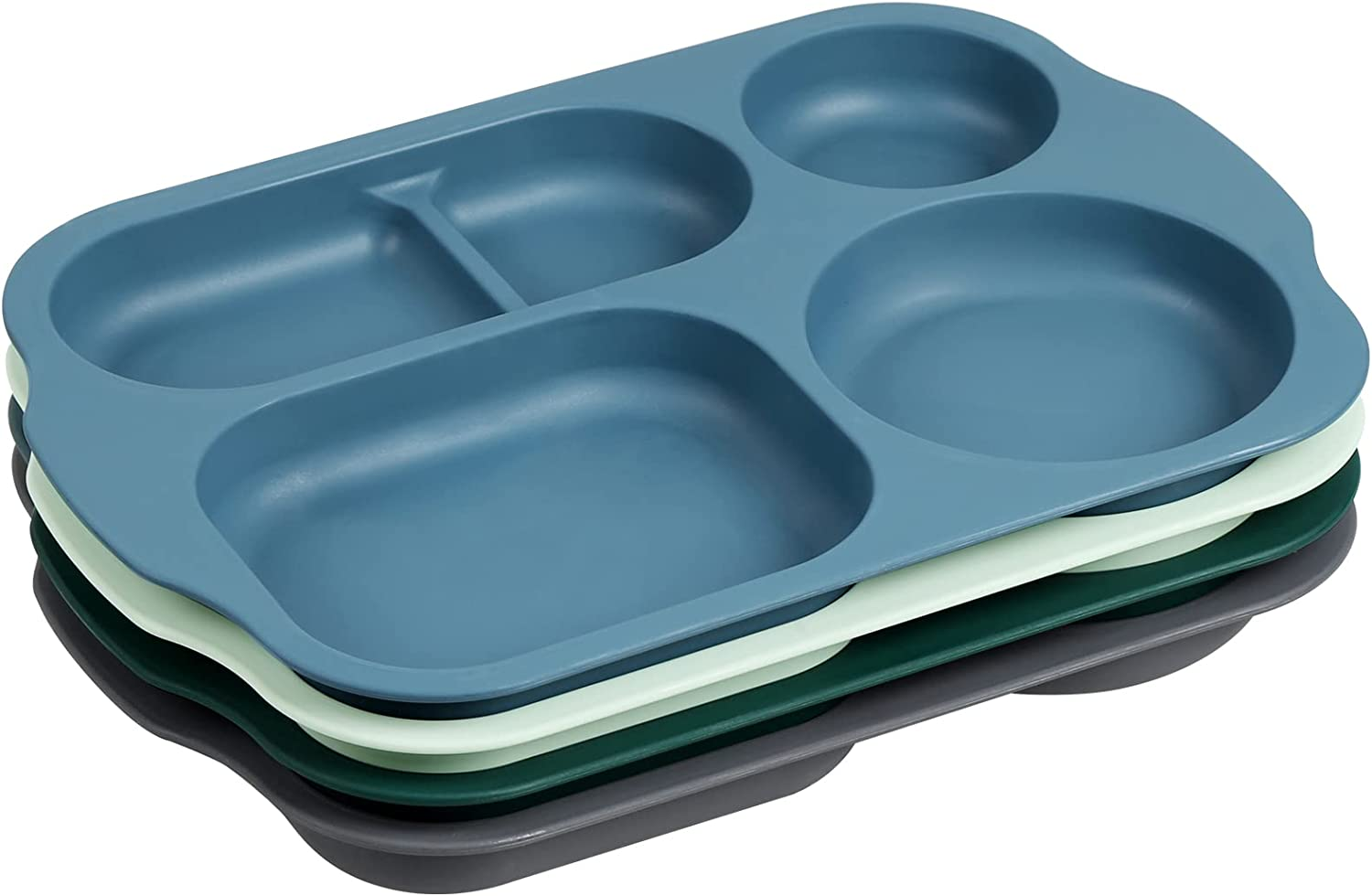 Shopwithgreen Divided Plates for Kids Adults, 12 Inch (4PCS) Plastic Unbreakable Section Plates, Large Lightweight Reusable Compartment Lunch Trays, BPA Free Dishwasher & Microwave Safe