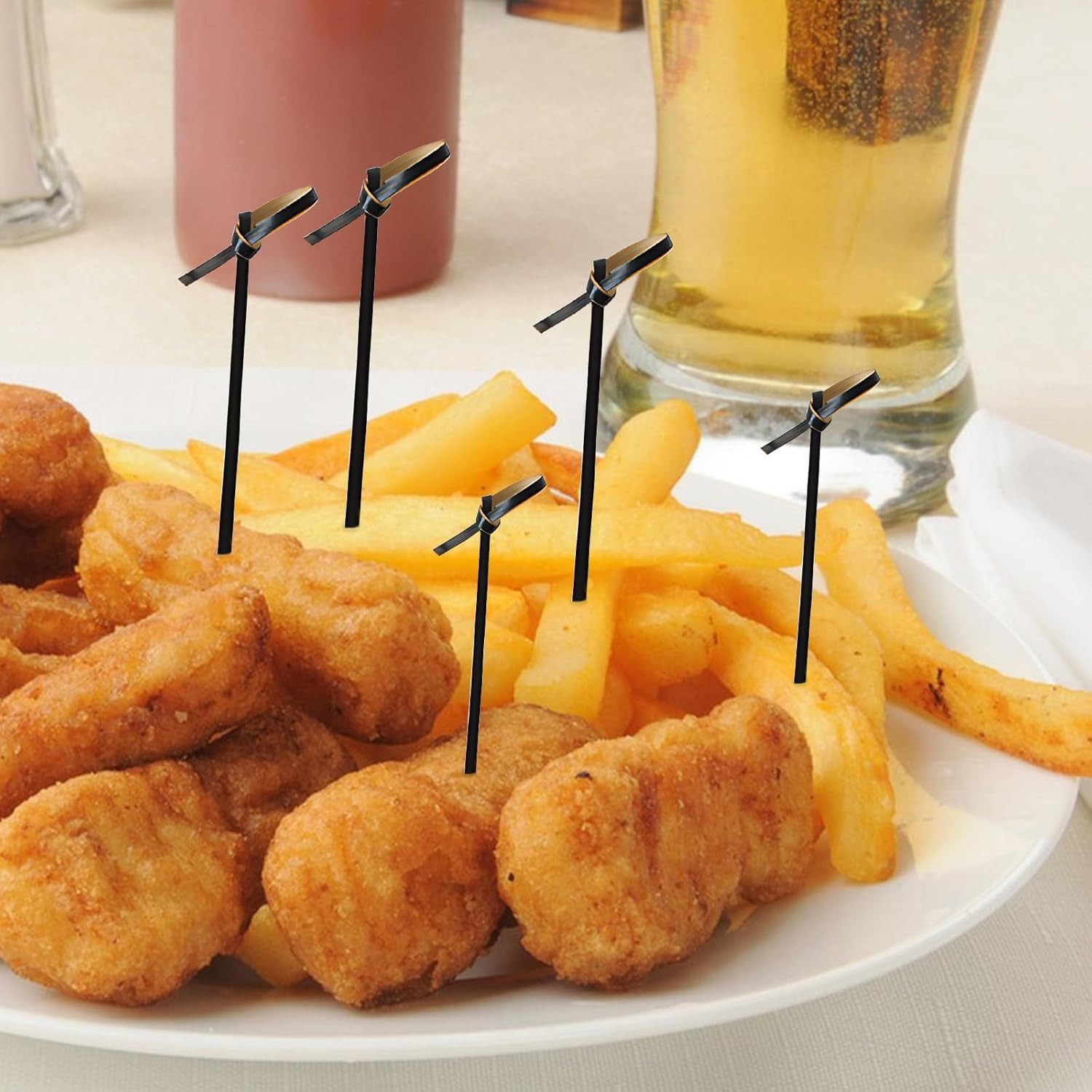 200Er Pack Cocktail Picks, Toothpicks for Appetizers, Natural Bamboo Knot Skewers, Mini Food Sticks, Fancy Tooth Picks for Fruit,Charcuterie,Cocktail Garnish Accessories, Party Supplies (Black, 9Cm)