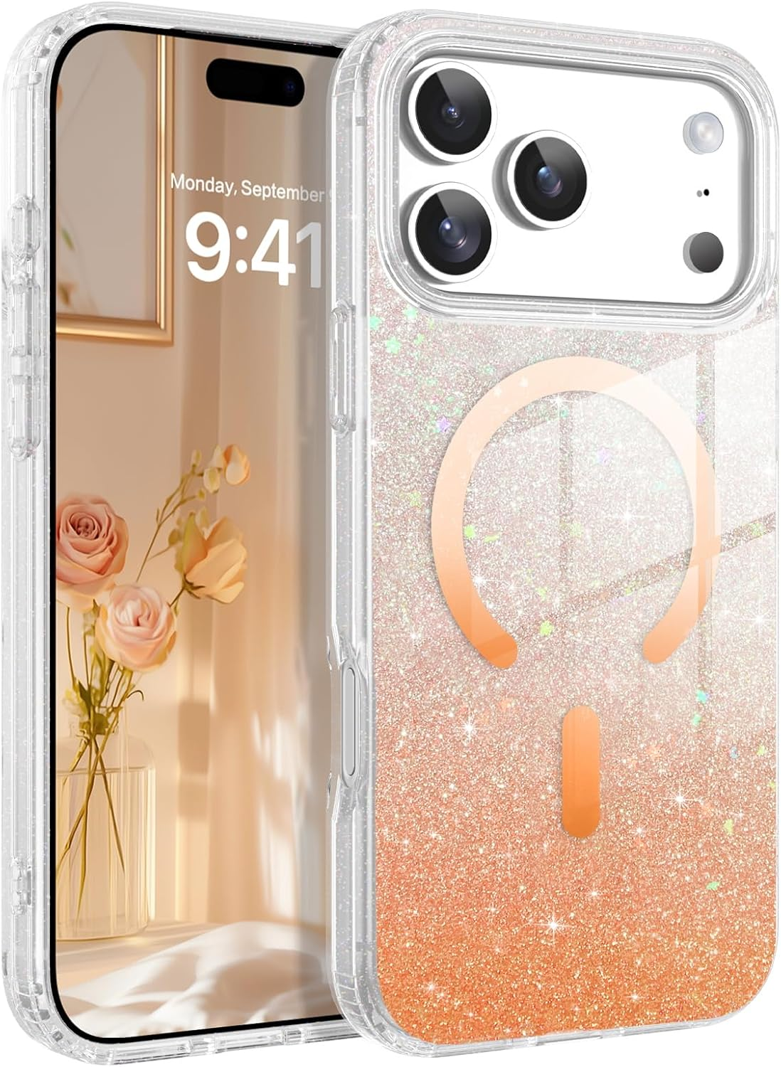 Gaobao Compatible with Iphone 17 6.3 Inch, Magnetic Glitter Case Compatible with Magsafe, Clear Cute Bling for Women and Girls, Slim Shiny Shockproof & Protective Sparkly Cover Crystal Clear Glitter