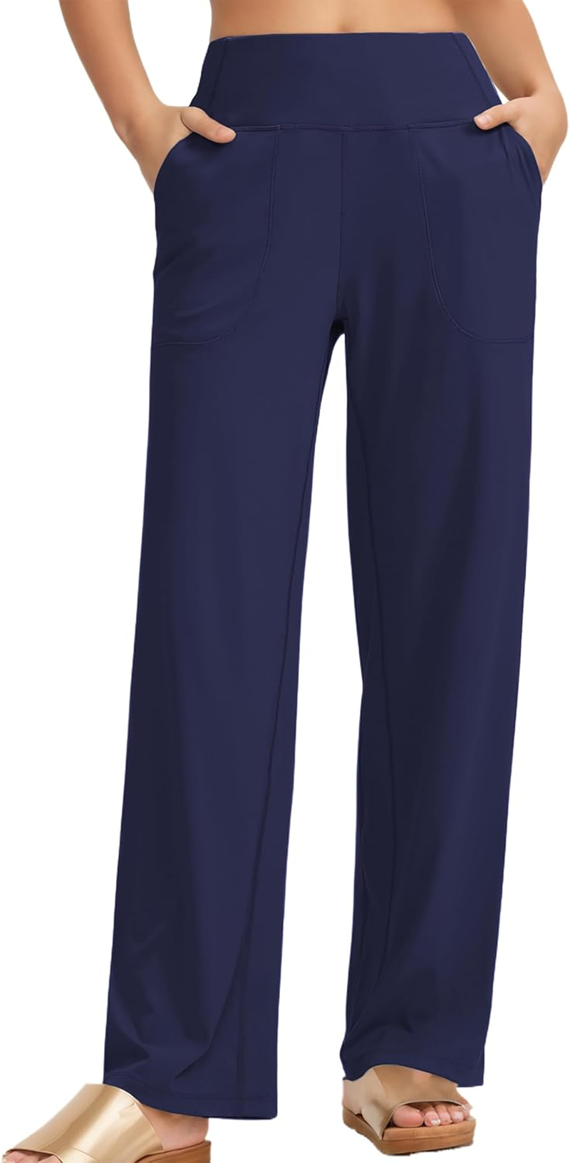 Oyamiki Women Yoga Pants Breathable Wide Leg Stretchy Lounge Slacks Casual High Waisted Athletic Trousers with Side Pockets image number 3