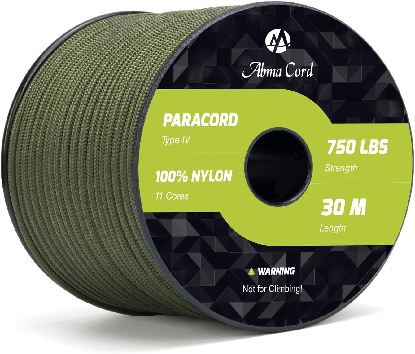 Abma Cord 4Mm Paracord 750Lb 30M 100% Nylon Rope 11 Strands Type IV Military Grade Parachute Cord for DIY, Camping, Survival, Outdoor - Max. 340Kg - Black