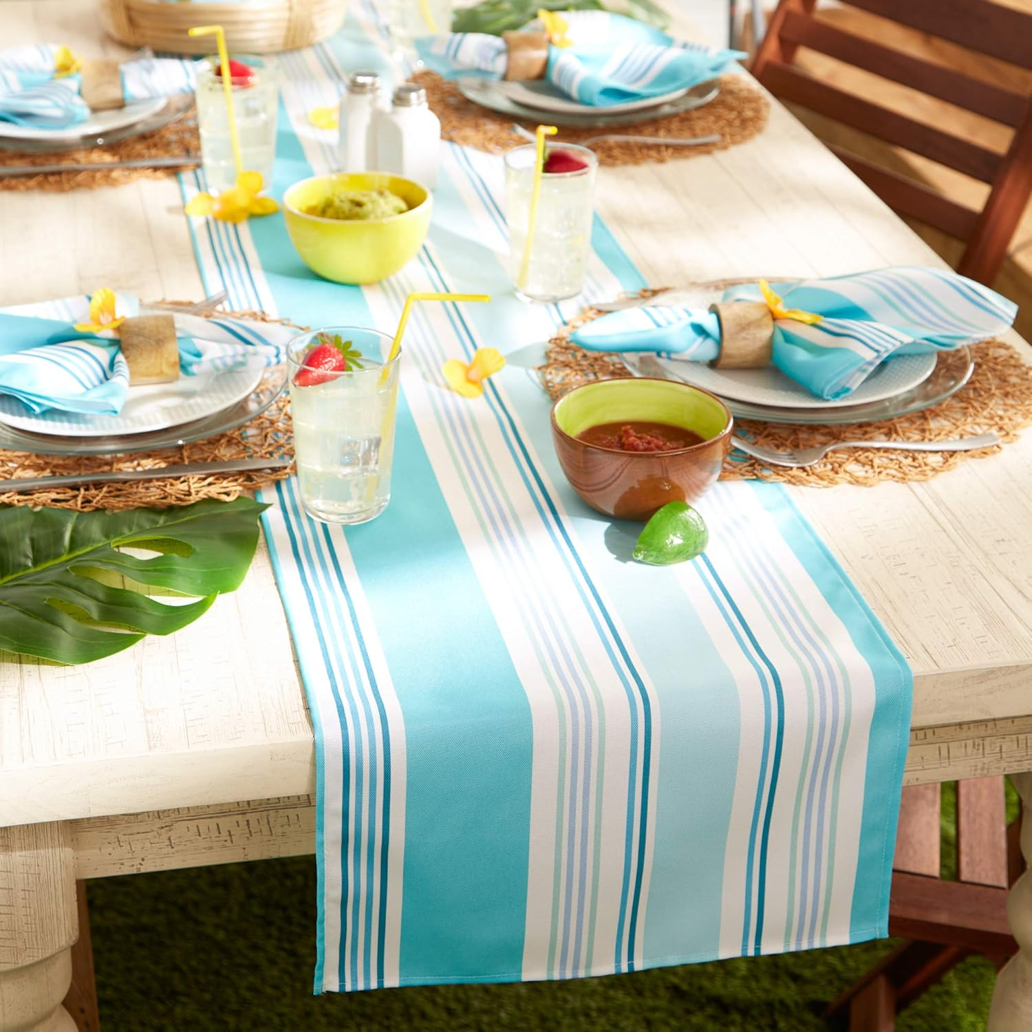 DII Indoor/Outdoor Tabletop Collection Multi-Use, Machine Washable, Striped, Table Runner, 14X72, Beach House image number 4