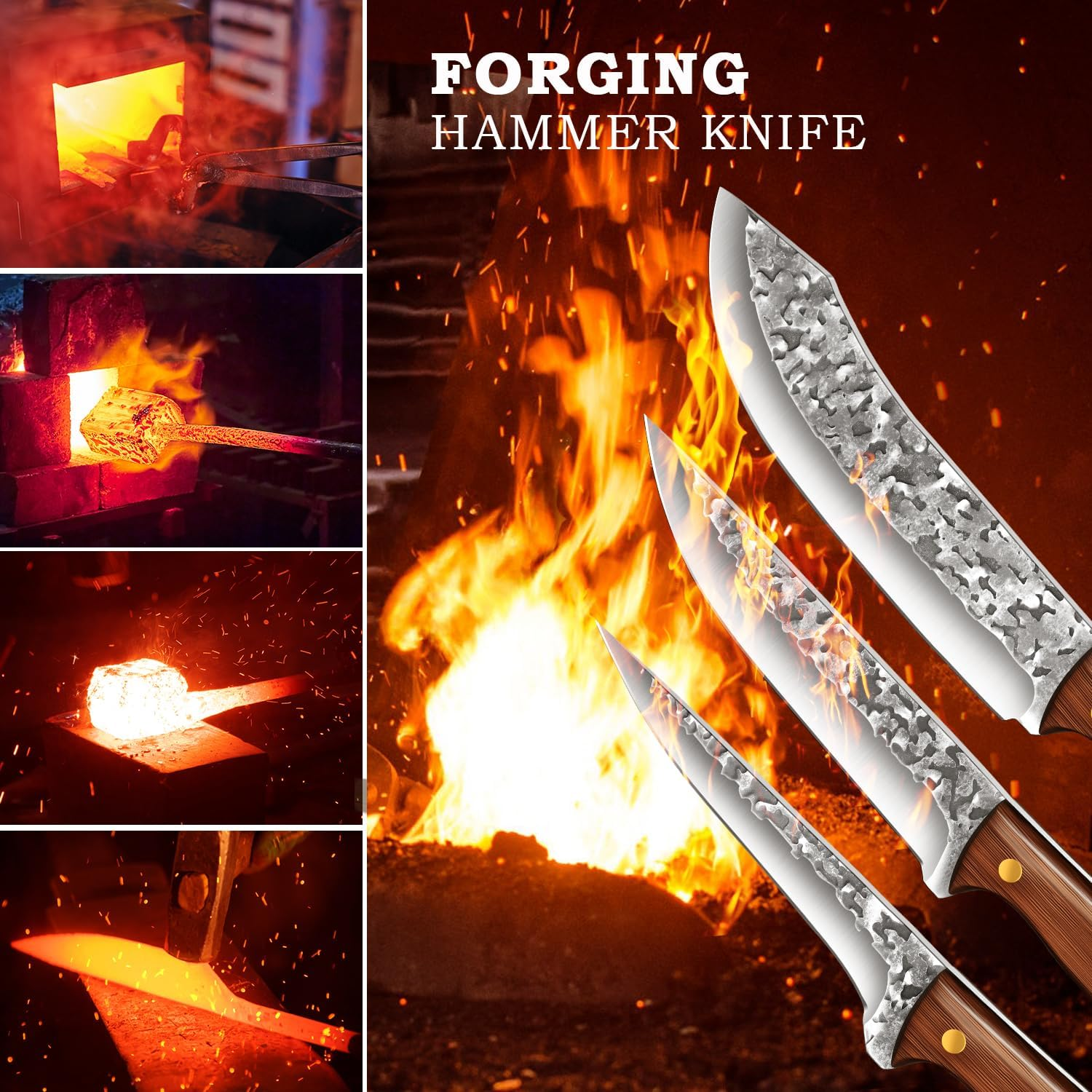 3 Piece Kitchen Knife Set Boning Knife Set &ndash; Razor Sharp Kitchen Knives Full Tang Butcher Knife Set,Boning Knife High Carbon Stainless Steel Cooking Knife Set, Gift Box image number 6