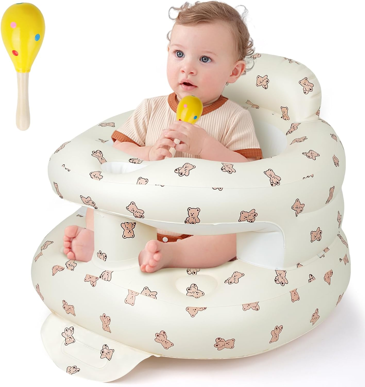 Inflatable Baby Seat Portable Baby Chair Inflatable Chair for Babies 3 Months & up Infant Back Support Baby Sofa Foldable Blow up Baby Beach High Chair with Built in Air Pump