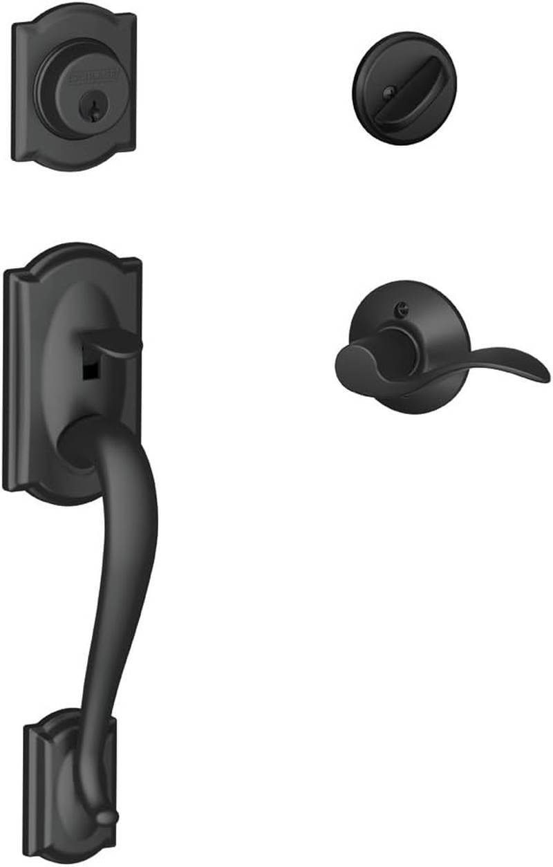 Schlage Camelot Single Cylinder Handleset and Left Hand Accent Lever, Matte Black (F60 CAM 622 Acc LH) image number 2