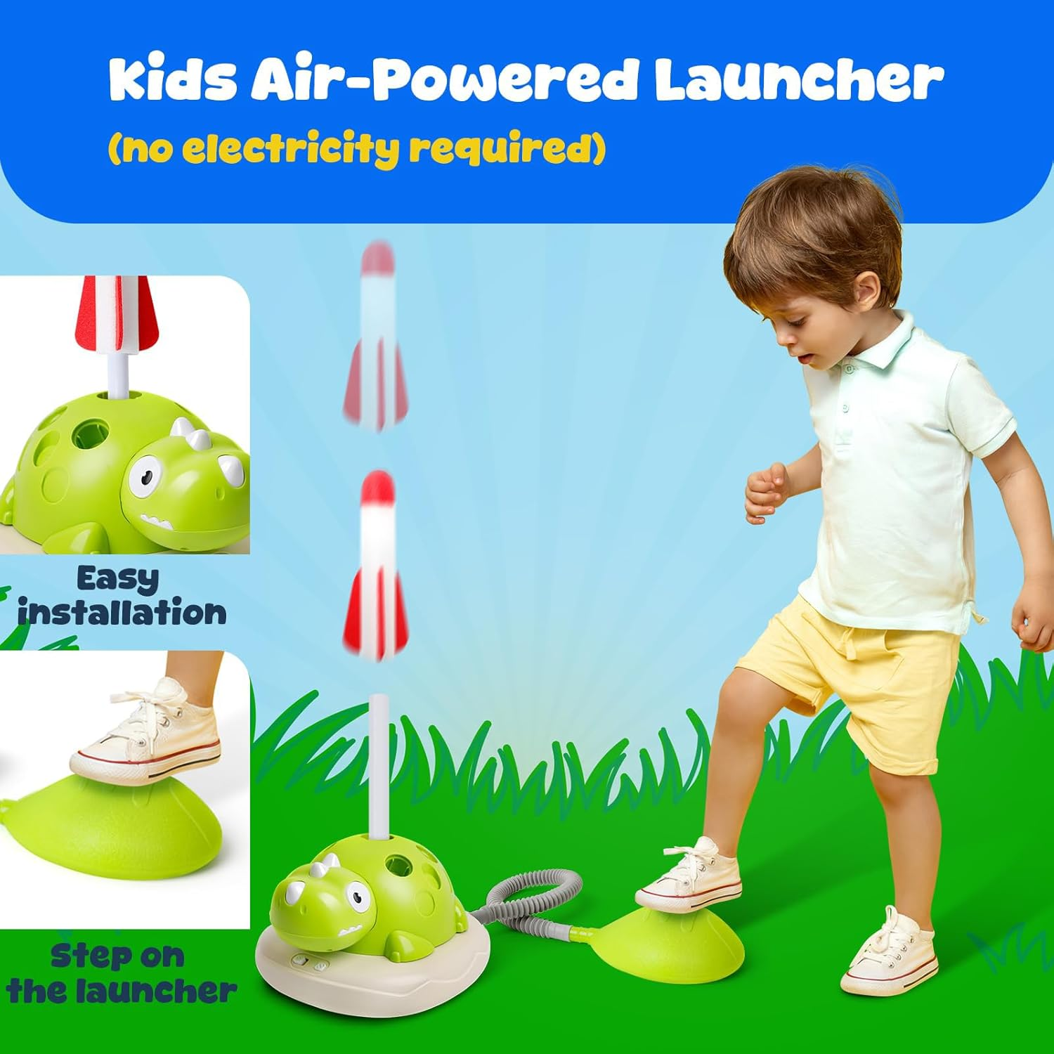 3 in 1 Dinosaur Rocket Launcher Toy &ndash; Musical Jump & Ring Toss Game for Kids image number 2