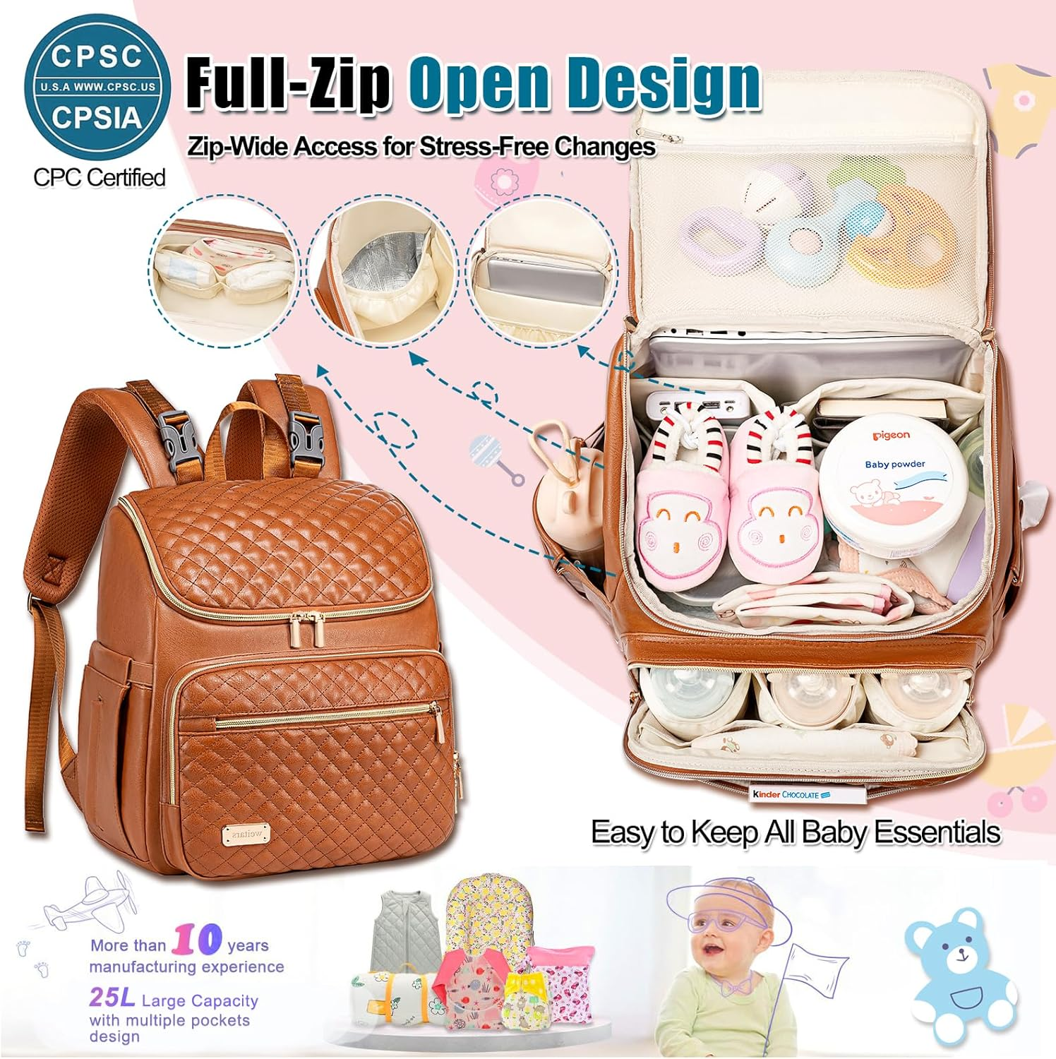 Weitars Diaper Bag Backpack Baby Diaper Bag with Changing Pad Travel Diaper Backpack,Baby Bag for Mom,5 Insulated Pockets image number 6