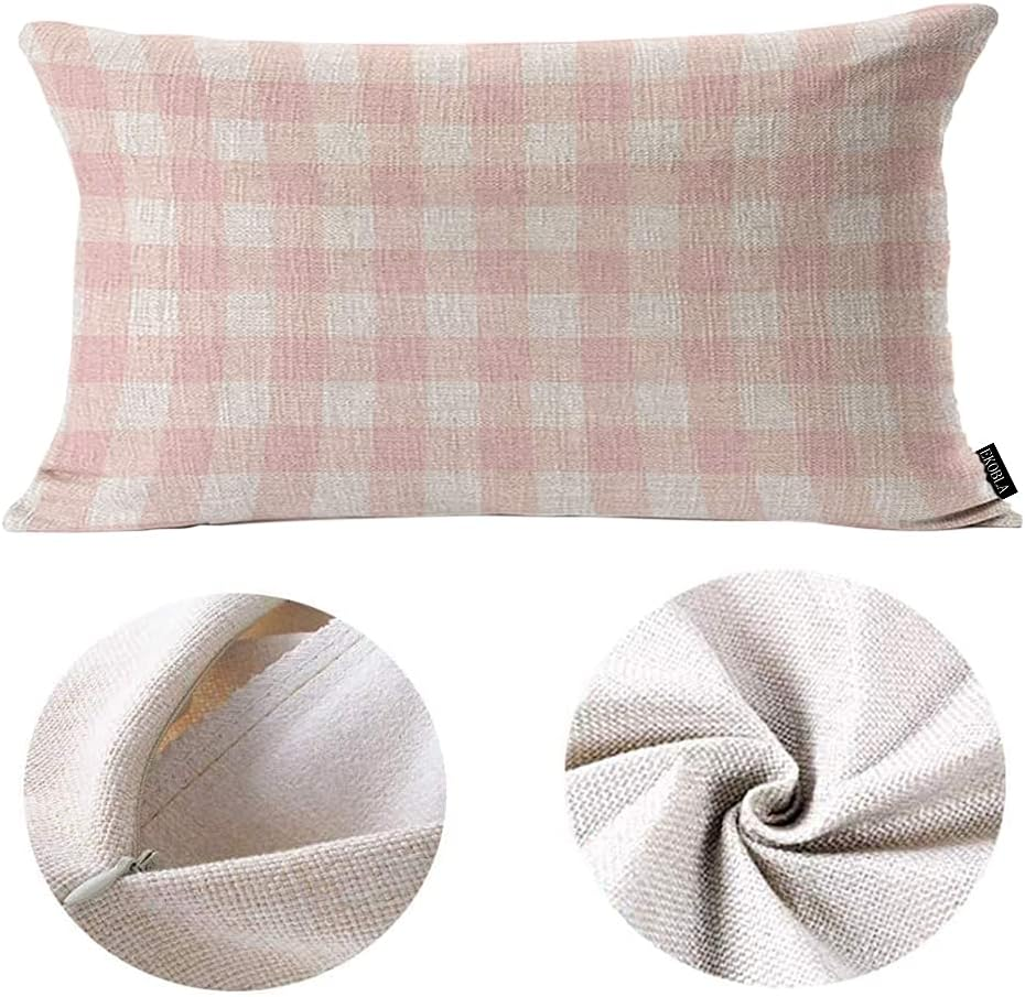 EKOBLA Buffalo Checked Pattern Decorative Lumbar Cushion Case Vintage Plaid Gingham Tartan Pastel Waist Rectangle Throw Pillow Case Cotton Linen for Men Women Sofa Home Decoration 12X20 Inches image number 6