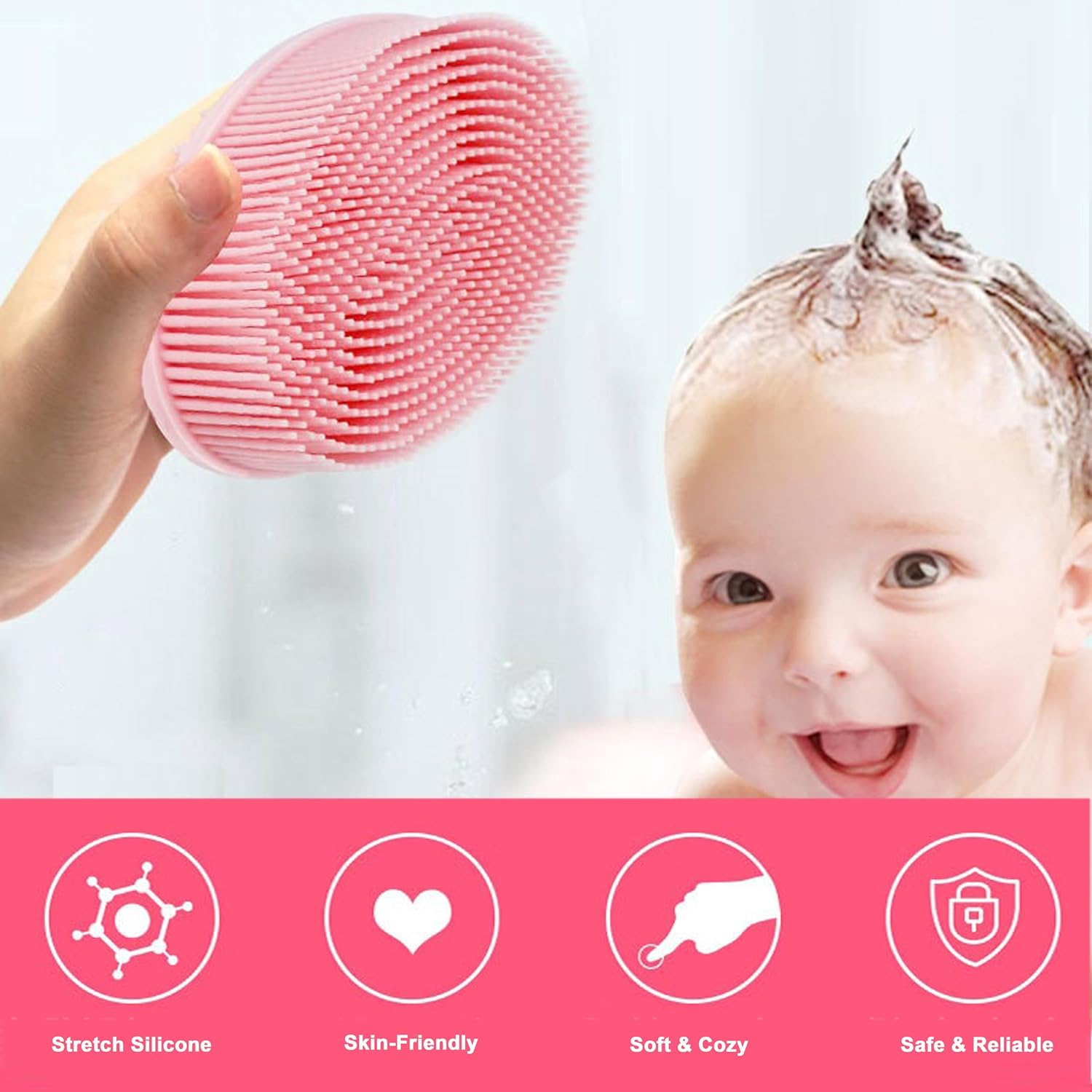 Silicone Body Scrubber, 2PCS Soft Shower Brush, Silicone Loofah with Hook, Bath and Shampoo Massage Hair Brush, Wet and Dry Body Brush for Kids, Women, Men, Adult, Pets image number 5