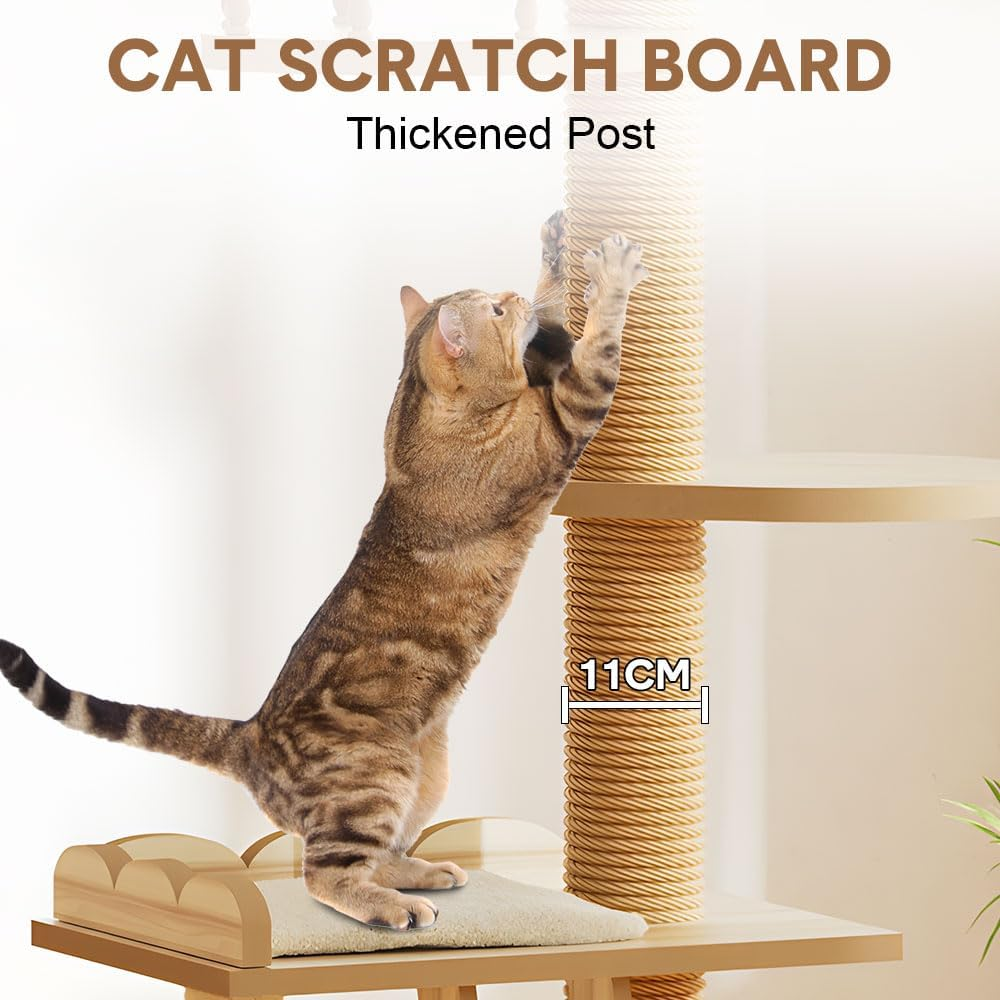 Melpet Cat Tree Tower Floor-To-Ceiling Cat Climbing Scratching Post, Adjustable Height 2.5-2.8M with Observation Deck and Space Capsule for Multiple Cats