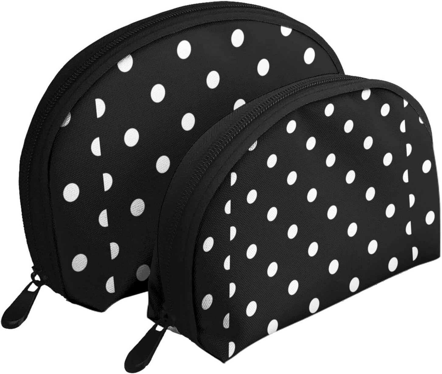 Cozimangoe Coin Pouch Makeup Bags Set, 2 Piece Shell Shape Cosmetic Bag with Pockets for Daily Travel Handbag Lipstick Keys Toiletry, Personalized Black and White Polka Dot Printed image number 6