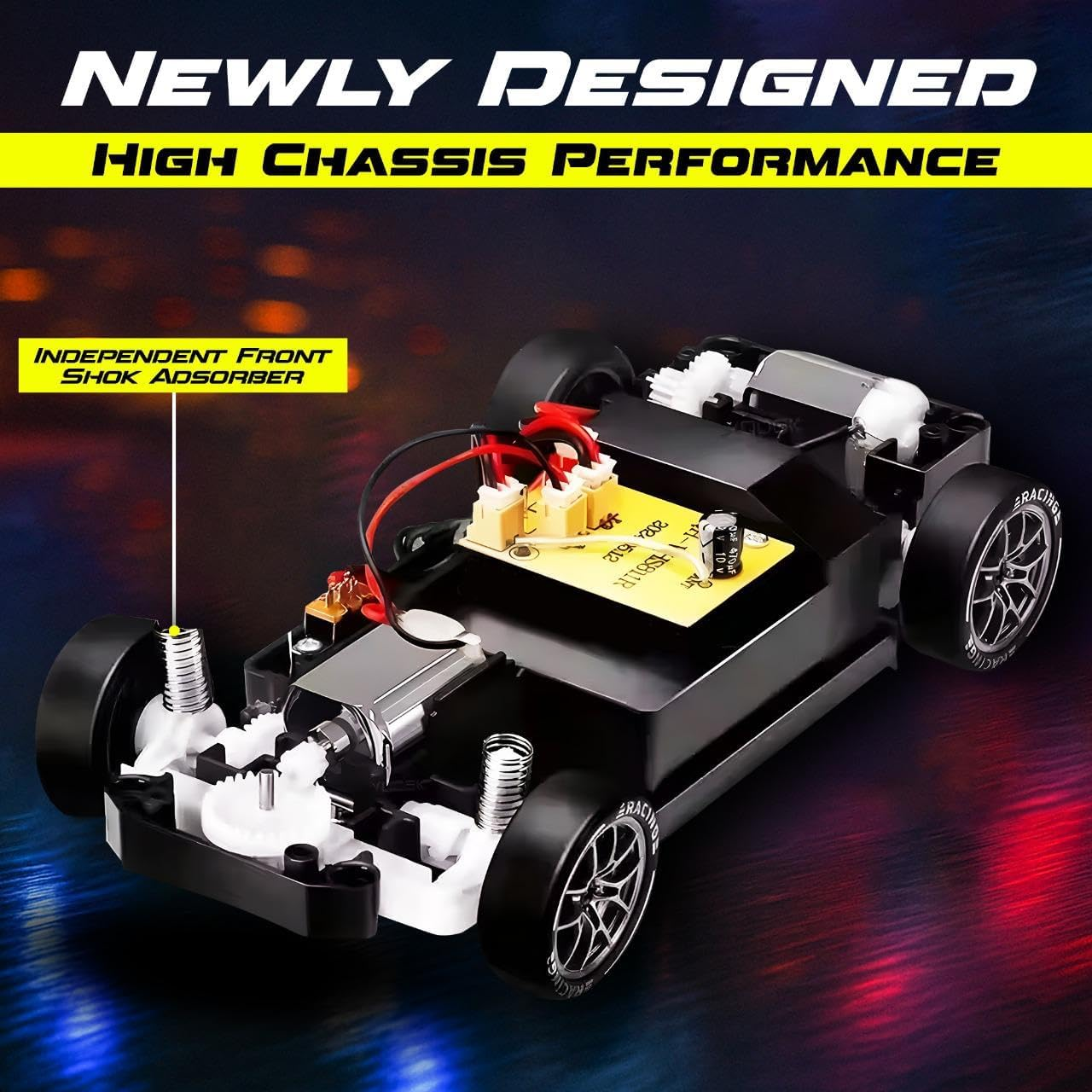 Yakts Premium RC Drift Car, 1:24 Remote Control Car with LED Lights, 20KM/H 4WD High Speed RC Car, Two Batteries, Extra Drifting Tires, Enjoyment Vehicle for Adults Boys Girls and Kids image number 3