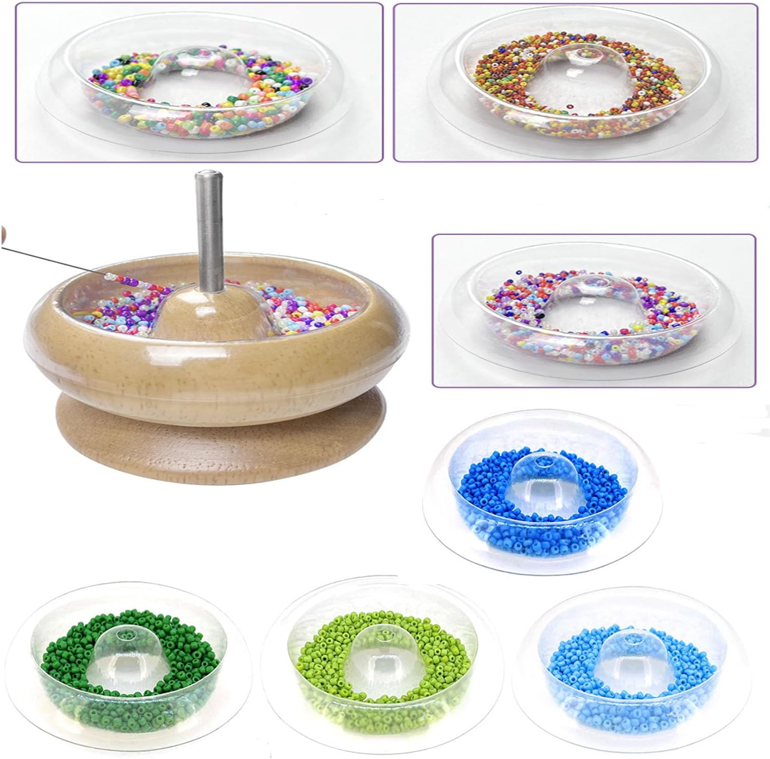 Paifeancodill Wooden Bead Spinner, Portable Jewelry Making Tool with 5 Effort-Saving Plastic Bowls and 2 Beading Needles for DIY Crafts Necklaces image number 4