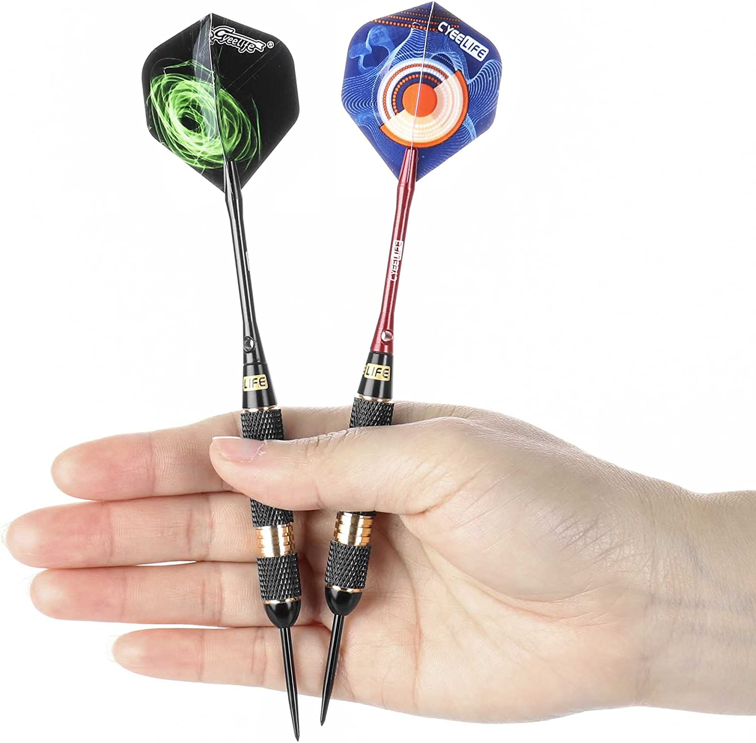 Cyeelife Professional Steel Tip Darts 32G with Aluminium Shafts,Sharpener,Tool and Extra Flights,Pro Brass Darts Set