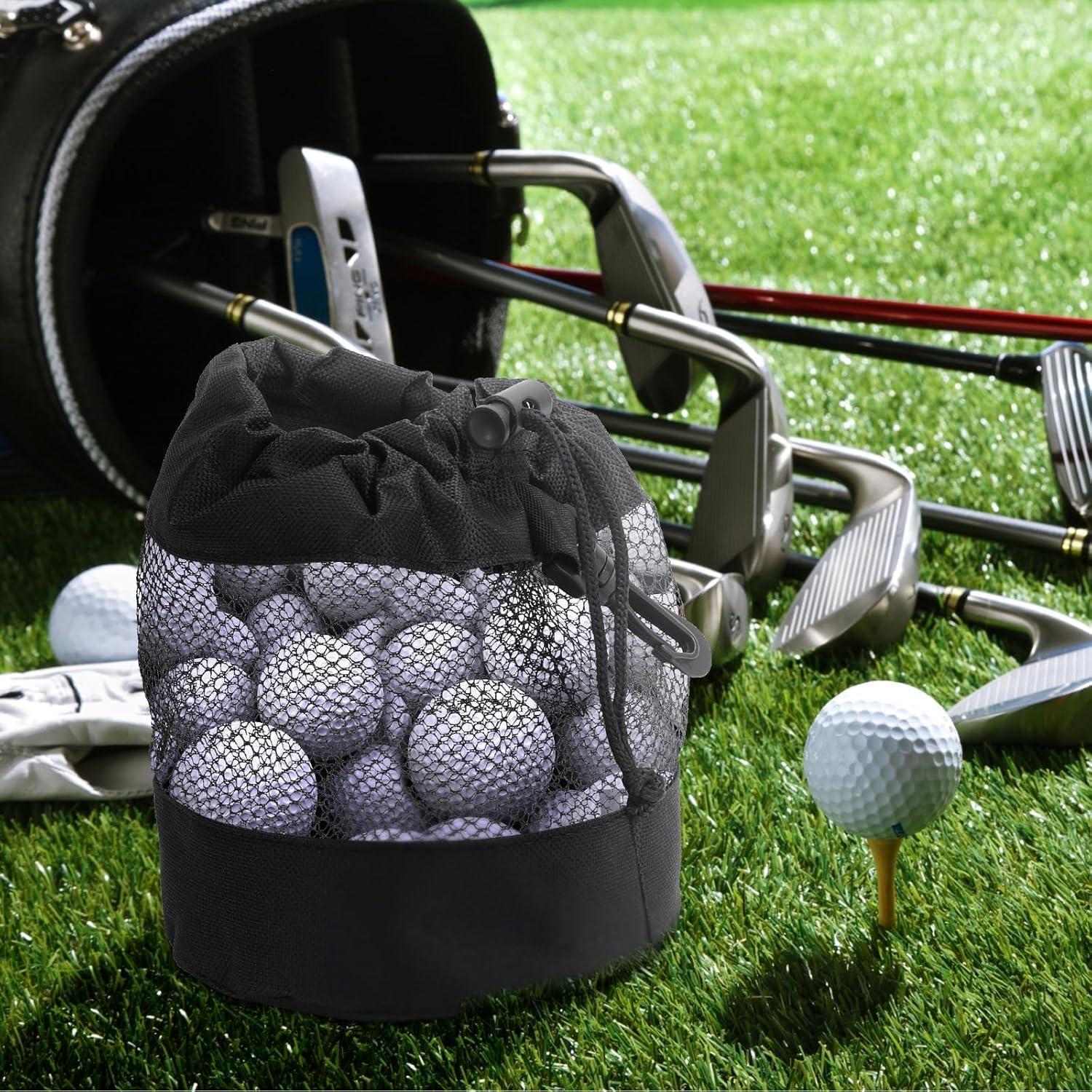 2Pcs Golf Balls Storage Bag,Nylon Mesh Drawstring Golf Pouch Organizer,Durable & Lightweight Shag Bag for Storing Golf Balls, Perfect for Golfers & Practice
