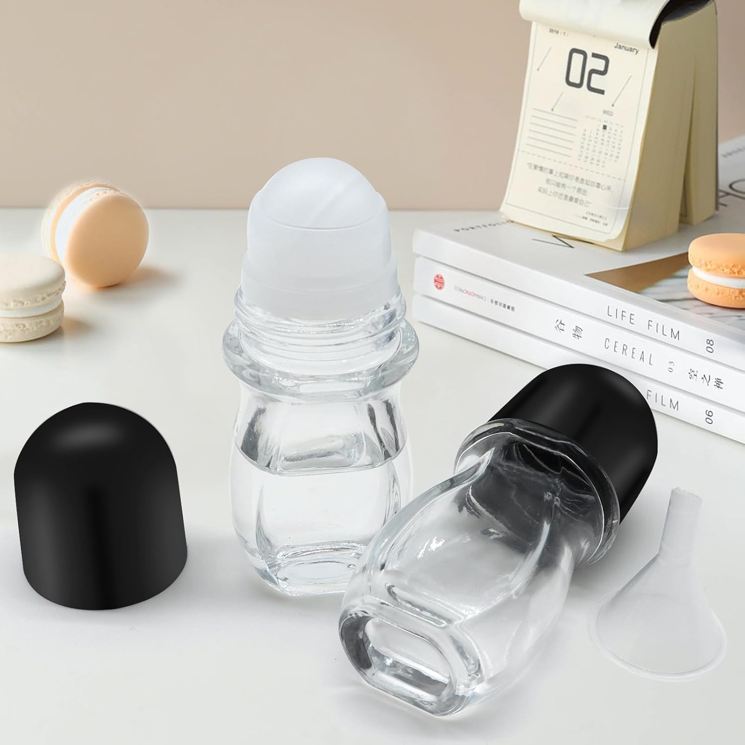 Yasdyri Empty Glass Roller Bottles 2 Pcs Black Clear Empty Glass Essential Oil Roller Bottles Empty Refillable Roll on Glass Bottles with Refillable Containers Tools and Accessories (30ML) image number 5