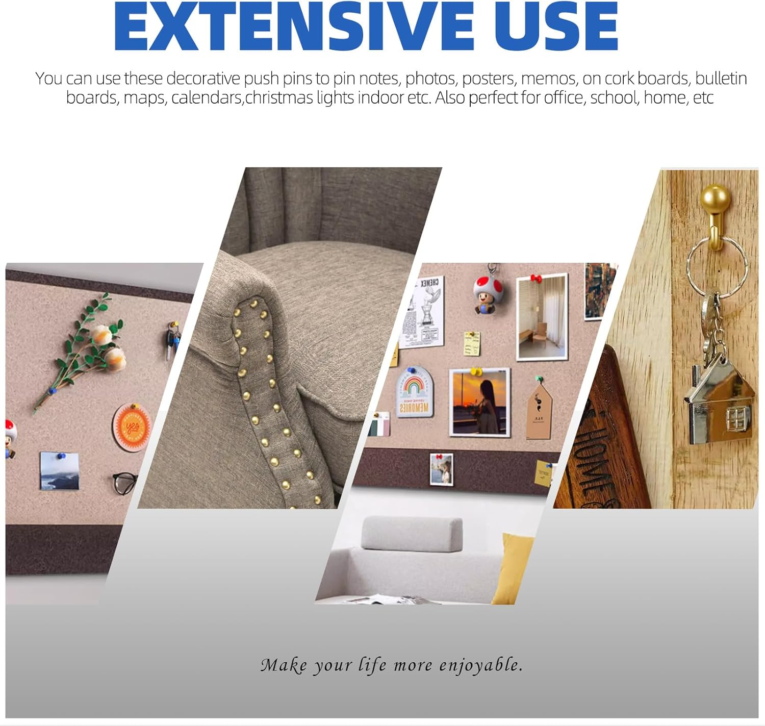 Glarks 310Pcs 5 Styles Rose Gold Push Pins Set, Thumb Tacks Decorative Push Pins for Bulletin Board Decorations, Artworks, Photos, Craft Projects - Gold image number 3