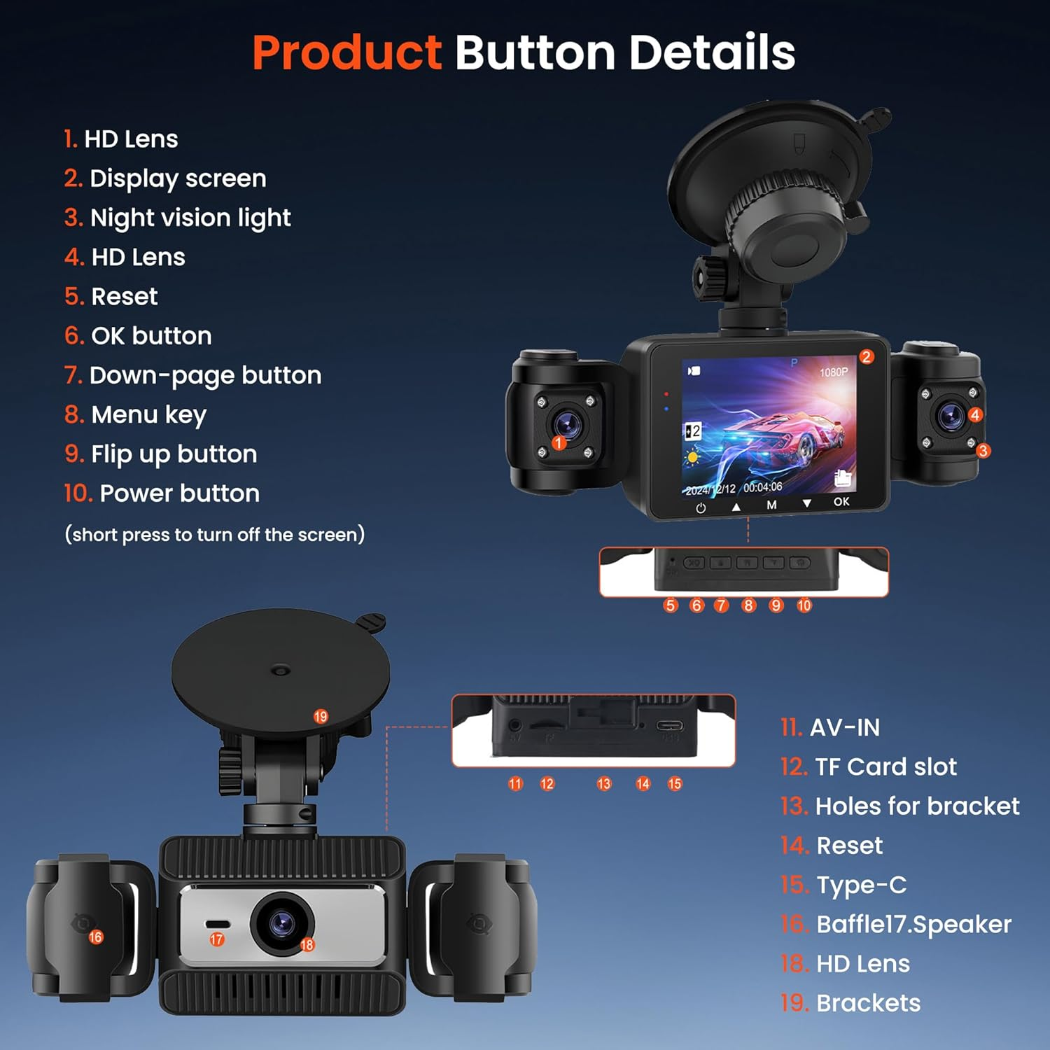 Dash Cam 4 Channel Front and Rear inside Side, Four Way Dashcam for Car, 1080P, 360 Full Protection, Night Vision, Loop Recording, G-Sensor, Parking Aid, 24H Parking Meter, Rear View image number 5