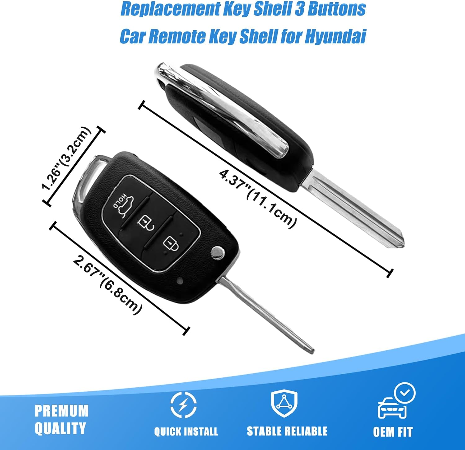 YQDUVNEY Remote Key Shell Replacement Key Shell 3 Buttons Flip Folding Car Key for Hyundai, Santa Fe, Sonata, Ix25/Ix35/Ix45, Tucson, Accent, Verna, Solaris, and Elantra image number 4