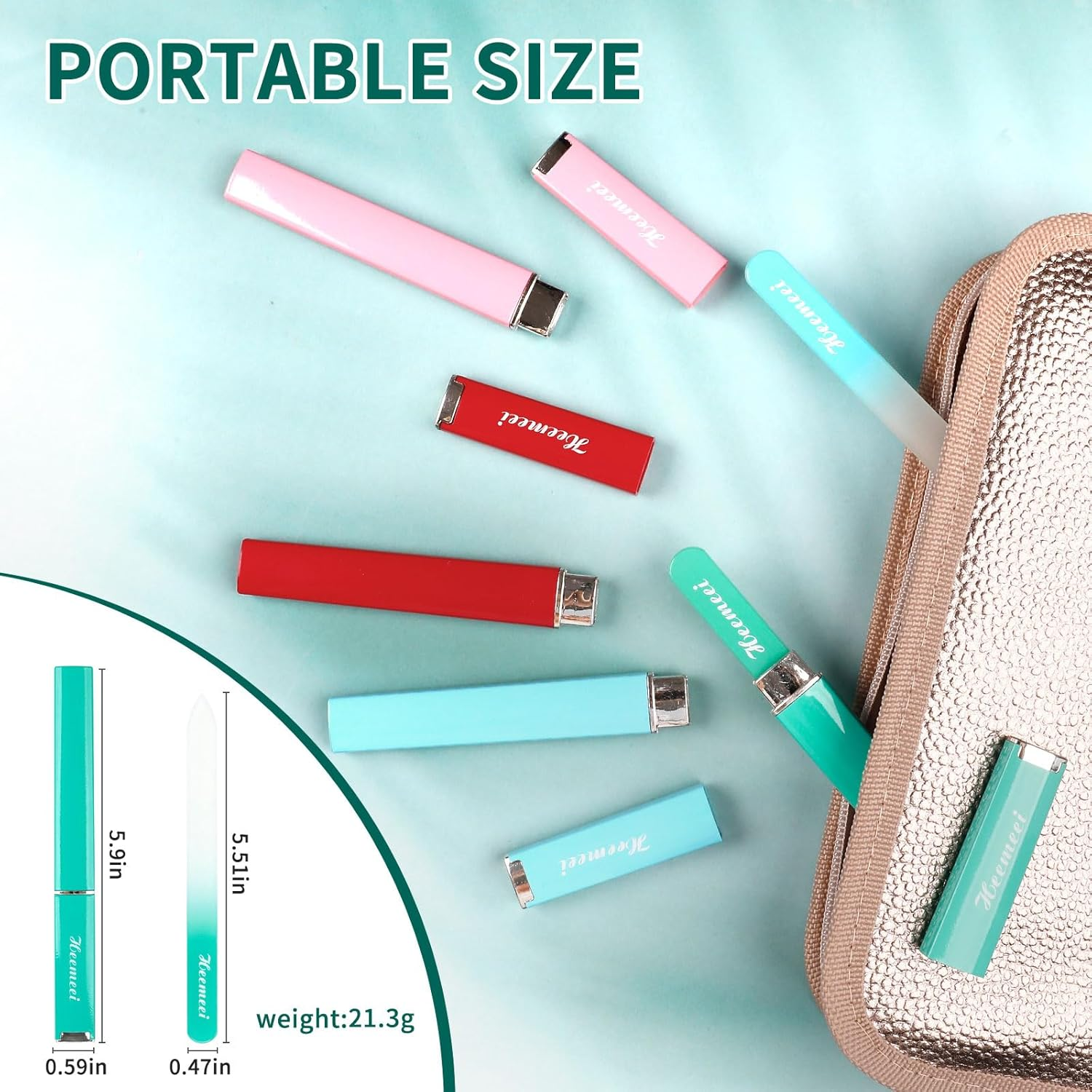 Heemeei Glass Nail File, Double Sided 180/320 Grit with Case for Natural Nails, Fingernail, Crystal, Pedicure - Green image number 6