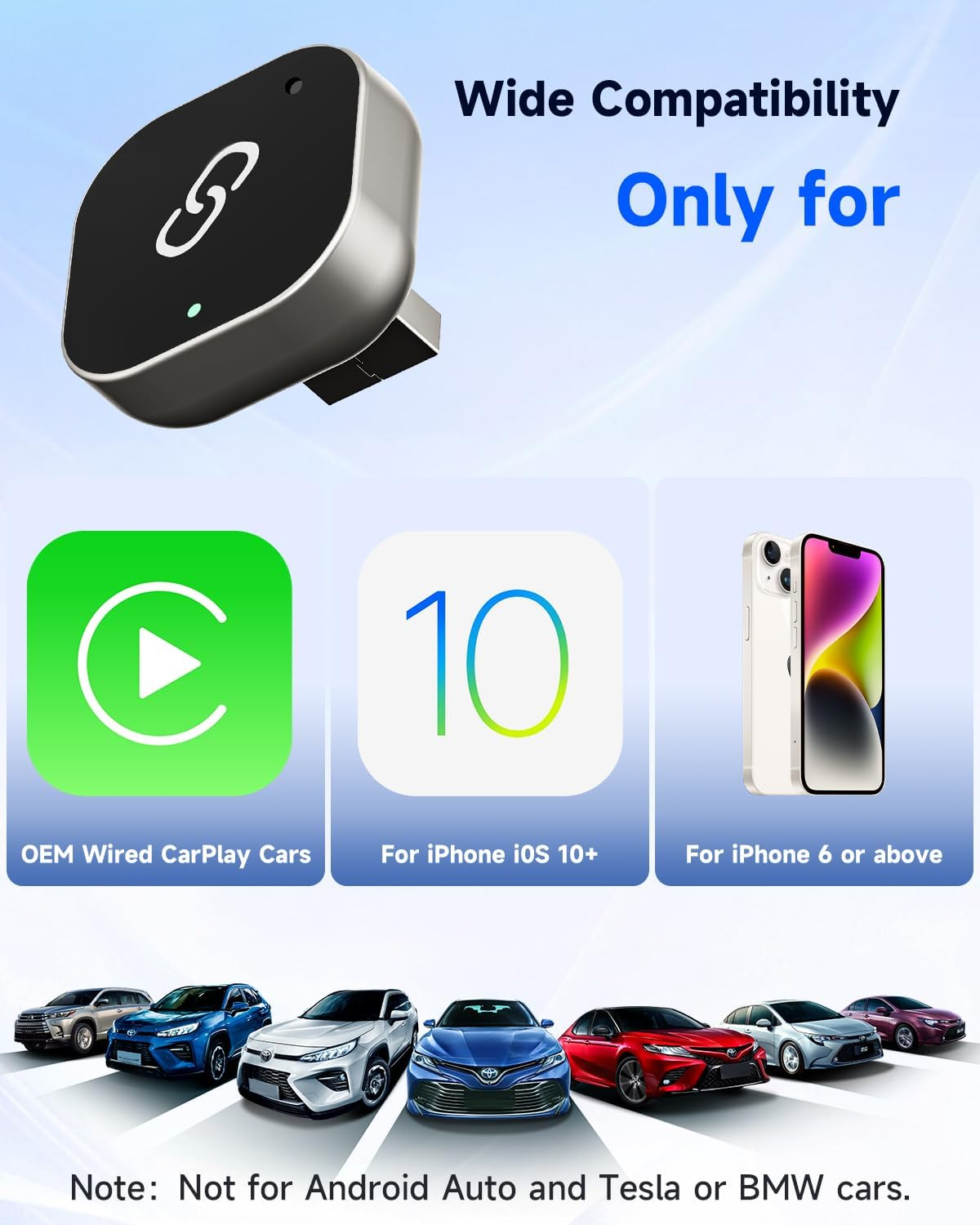 Spedal Wireless Carplay Adapter for Factory Wired Carplay &ndash; Plug & Play, Auto Reconnect, Mini Metal Design with USB-A & USB-C Cables &ndash; Compatible with Iphone 6+ and Cars from 2016+ (Silver) image number 1